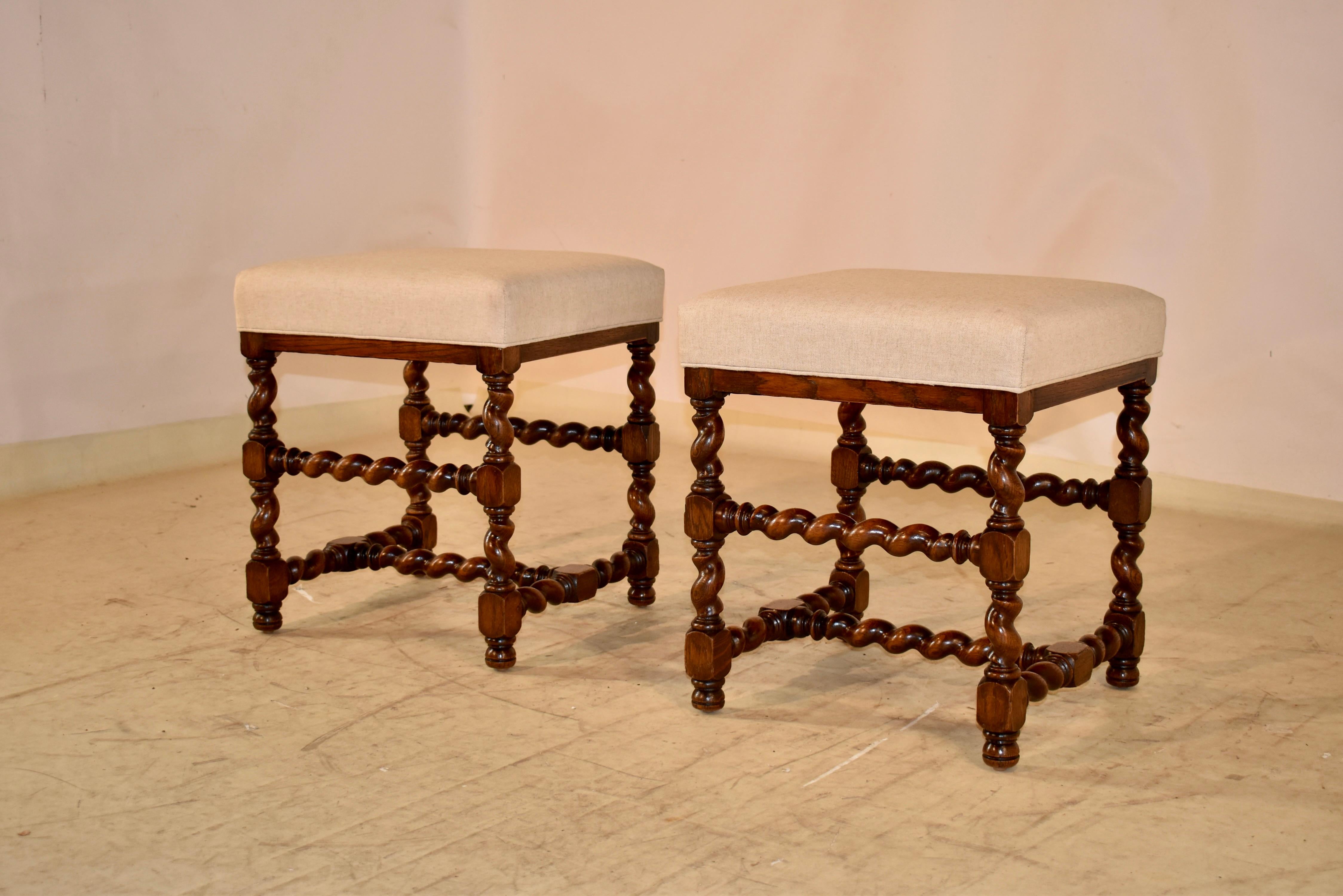 Linen Pair of 19th Century Turned French Stools For Sale