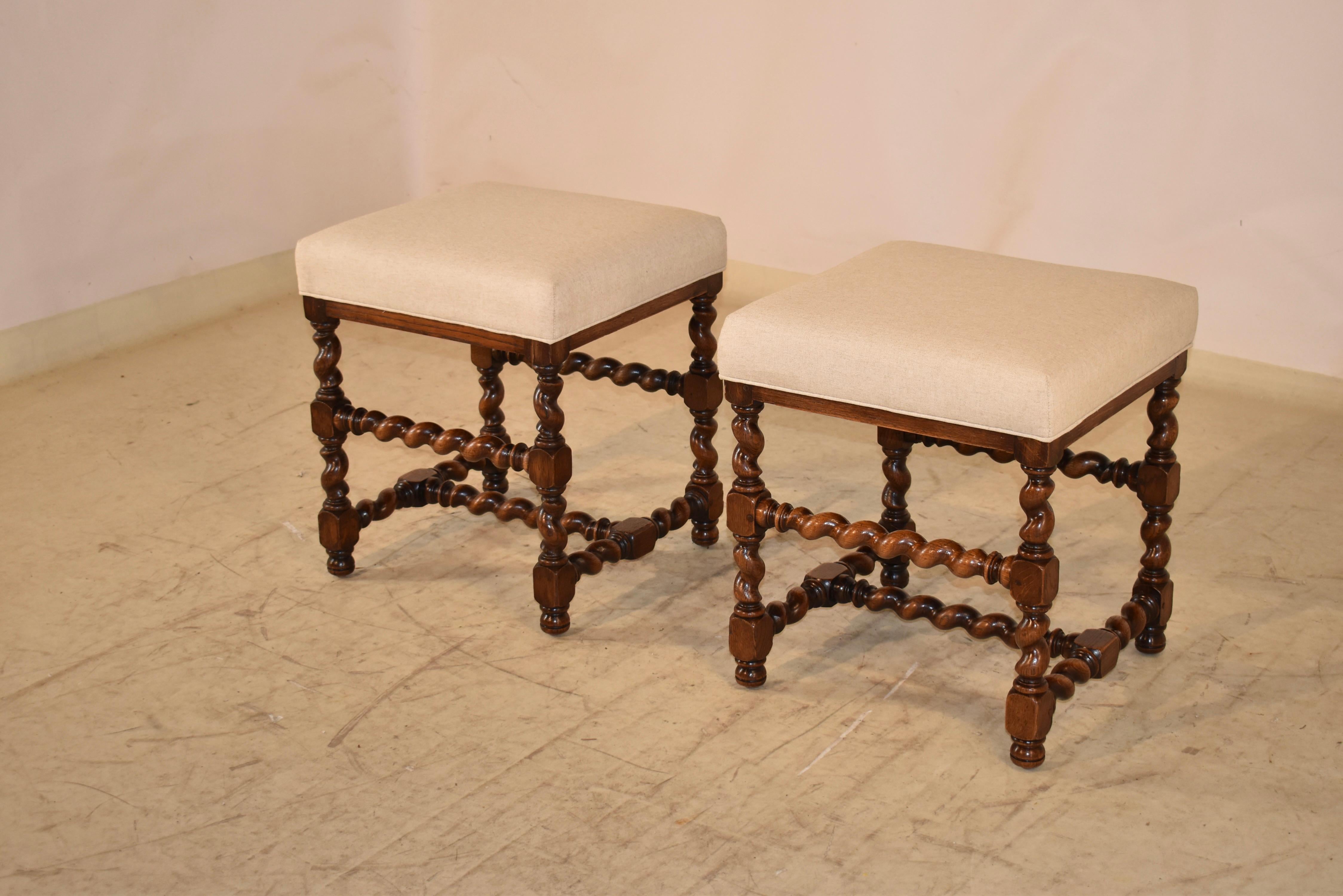 Linen Pair of 19th Century Turned French Stools For Sale