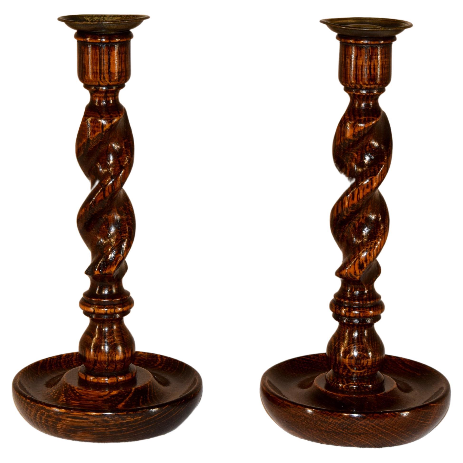 Pair of 19th Century Turned Oak Candlesticks