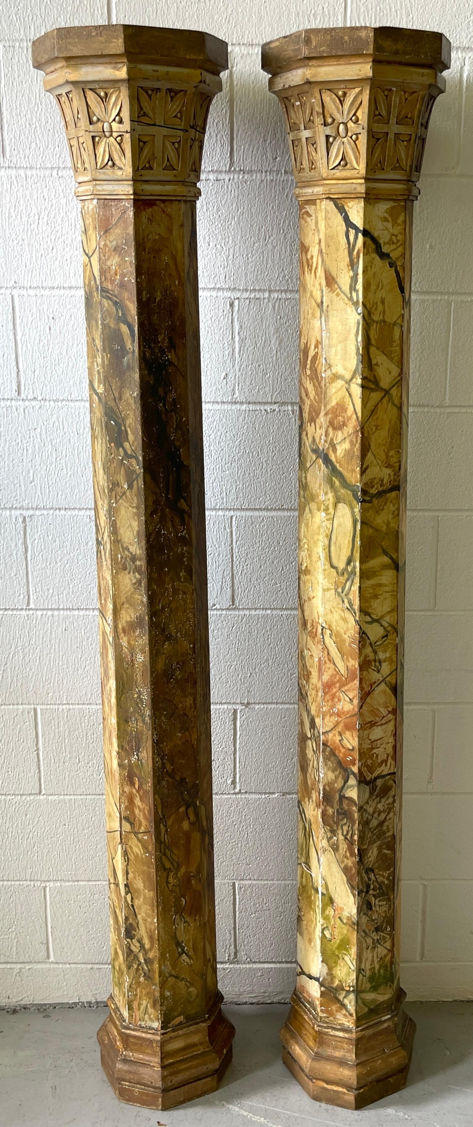 Pair of 19th Century Tuscan Marbleized, Carved & Gilt  76