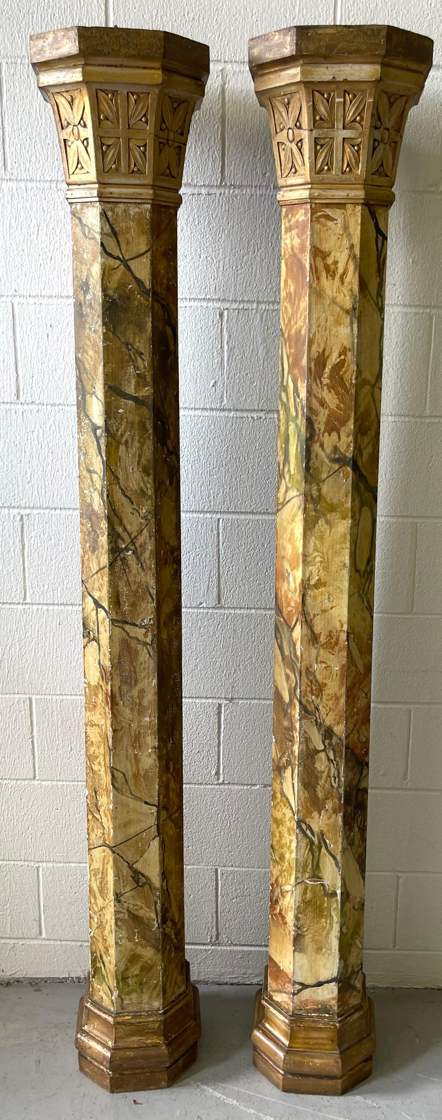 Neoclassical Pair of 19th Century Tuscan Marbleized, Carved & Gilt  76