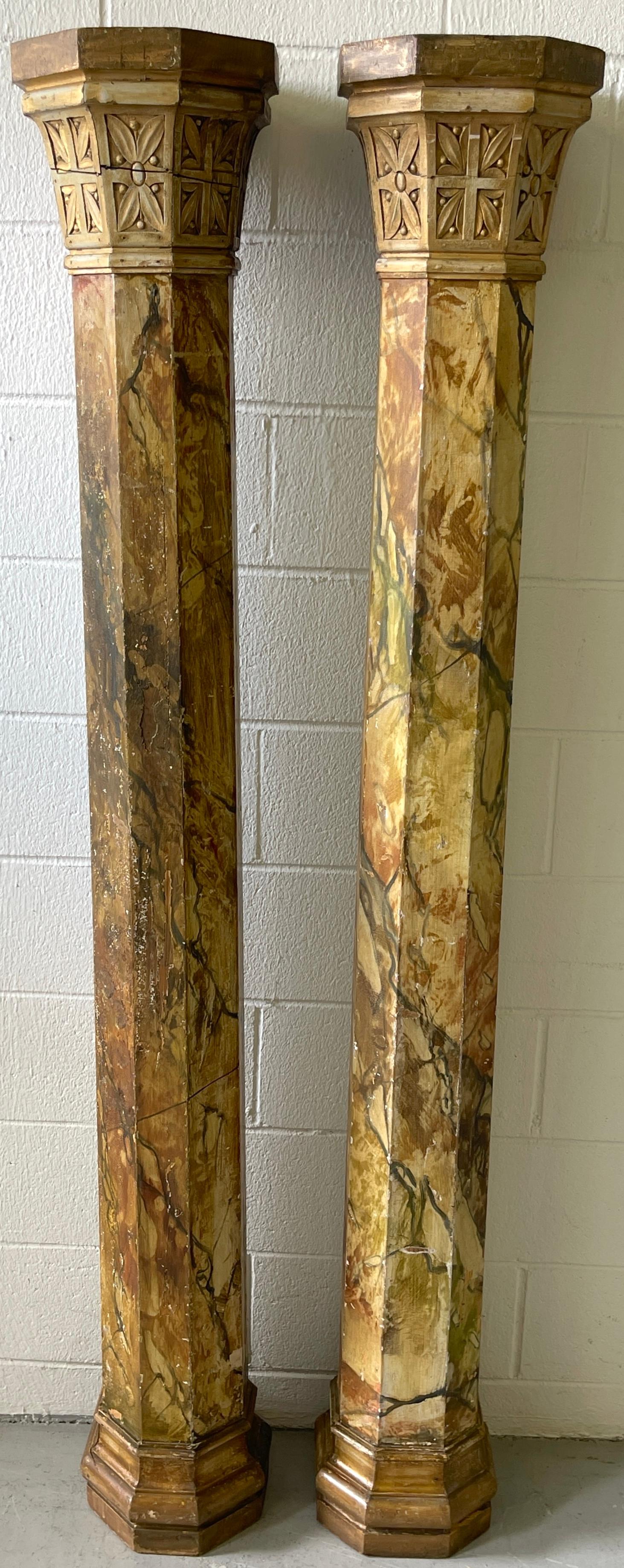 Pair of 19th Century Tuscan Marbleized, Carved & Gilt  76