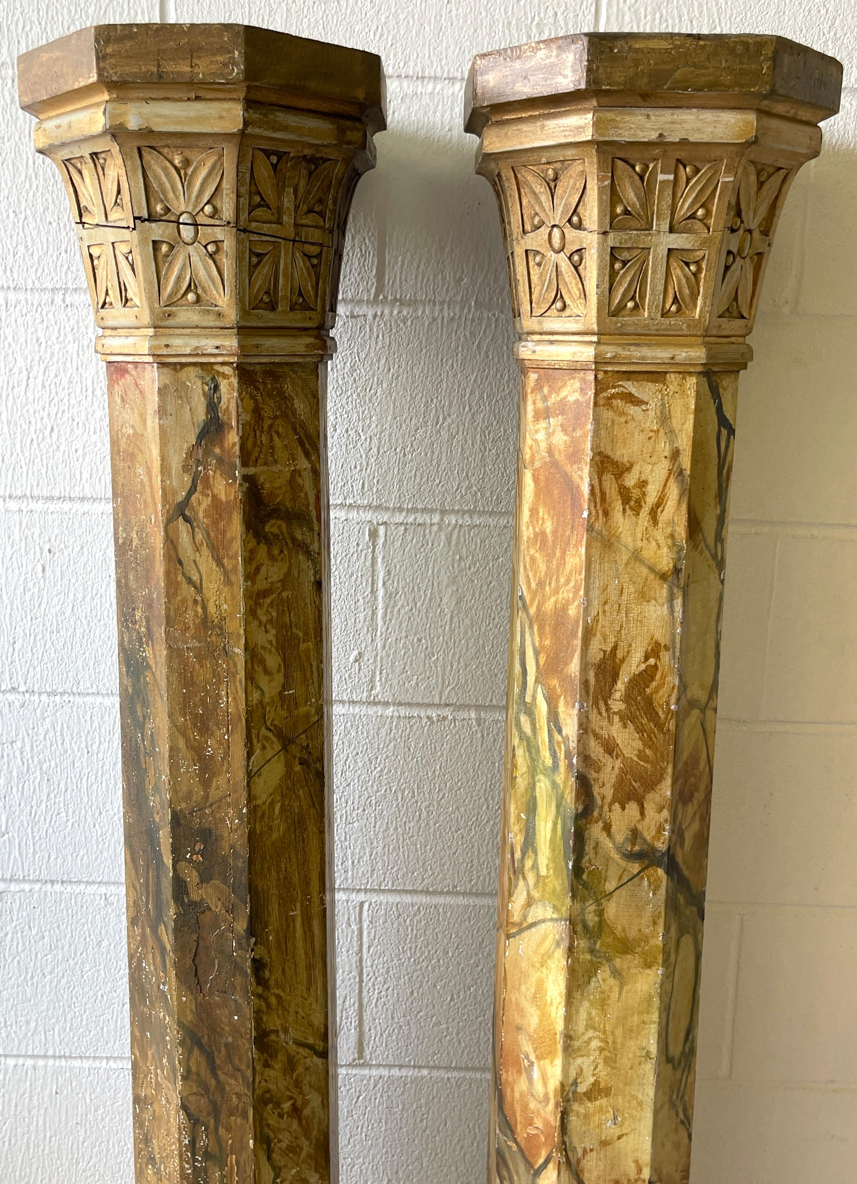 Pair of 19th Century Tuscan Marbleized, Carved & Gilt  76