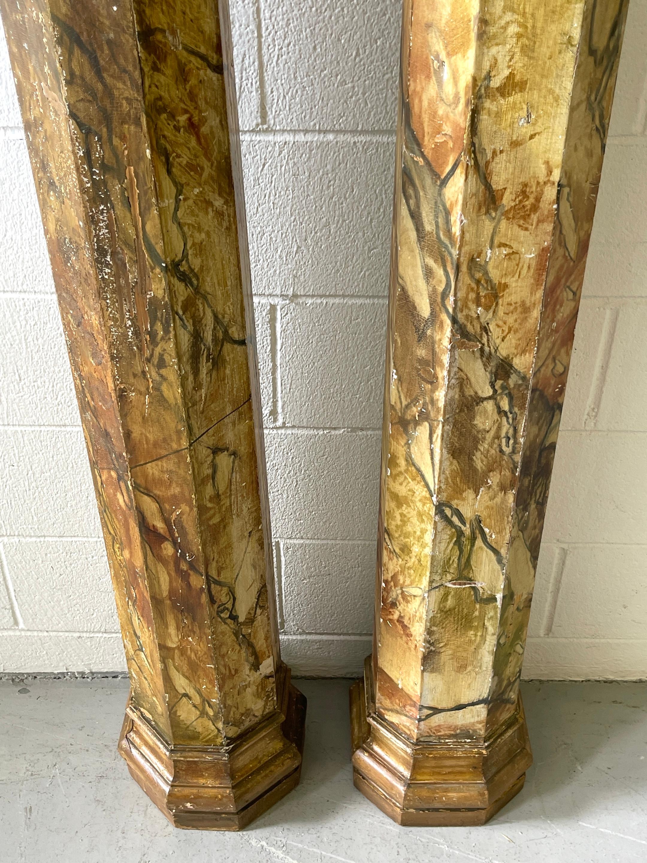 Pair of 19th Century Tuscan Marbleized, Carved & Gilt  76