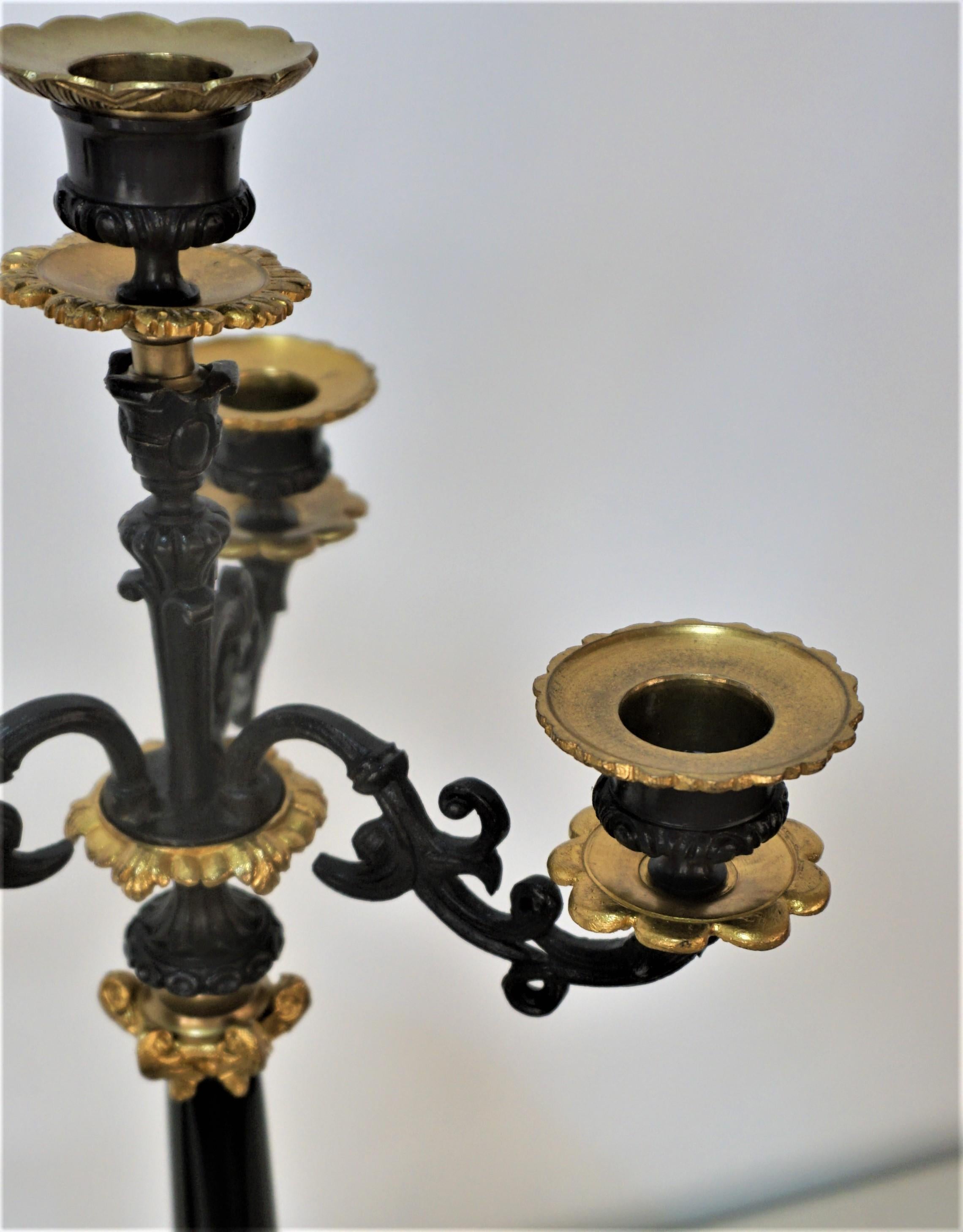 Pair of 19th Century Two Color Tones Patina Bronze Candelabras 1