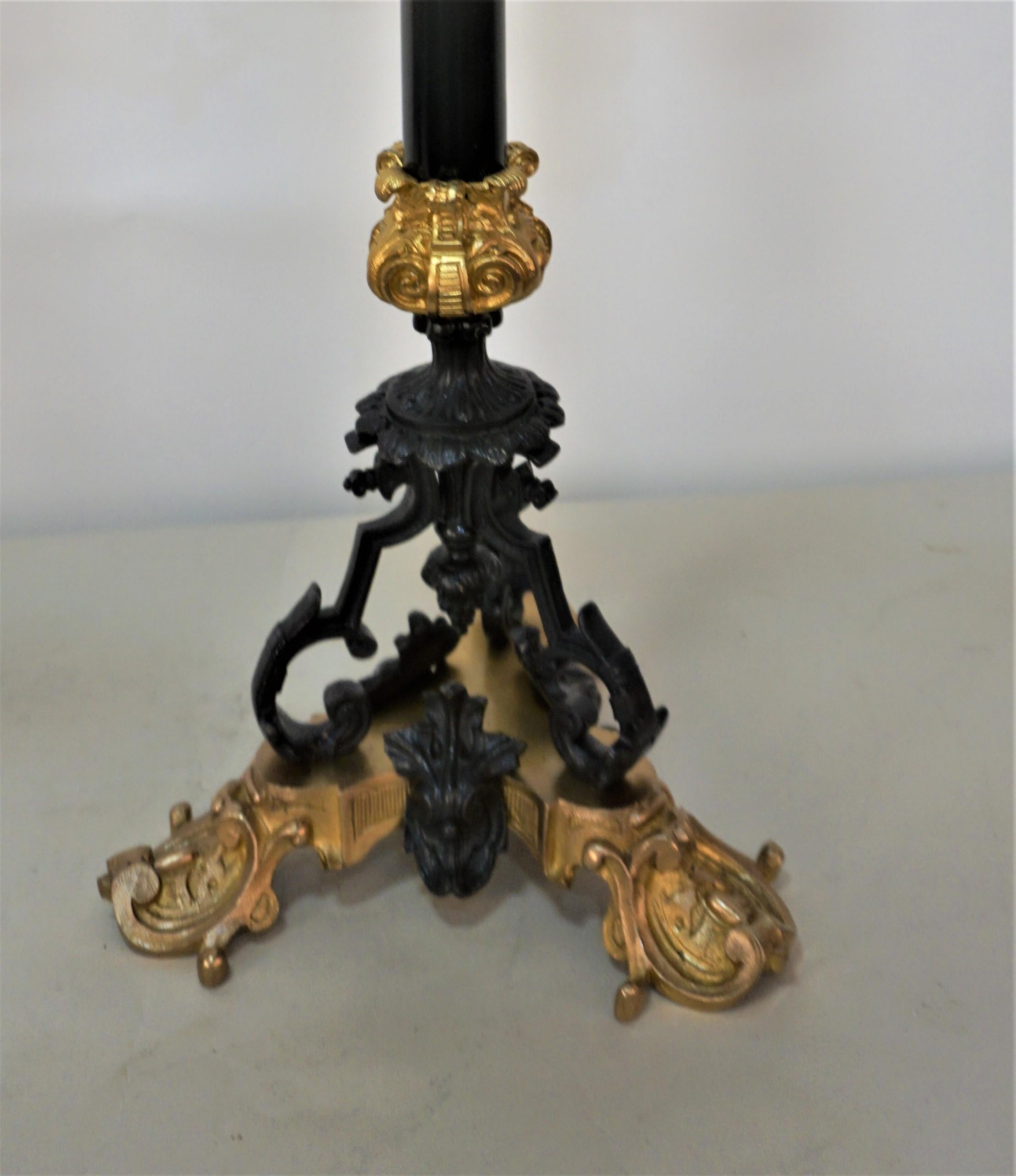 Pair of 19th Century Two Color Tones Patina Bronze Candelabras 2