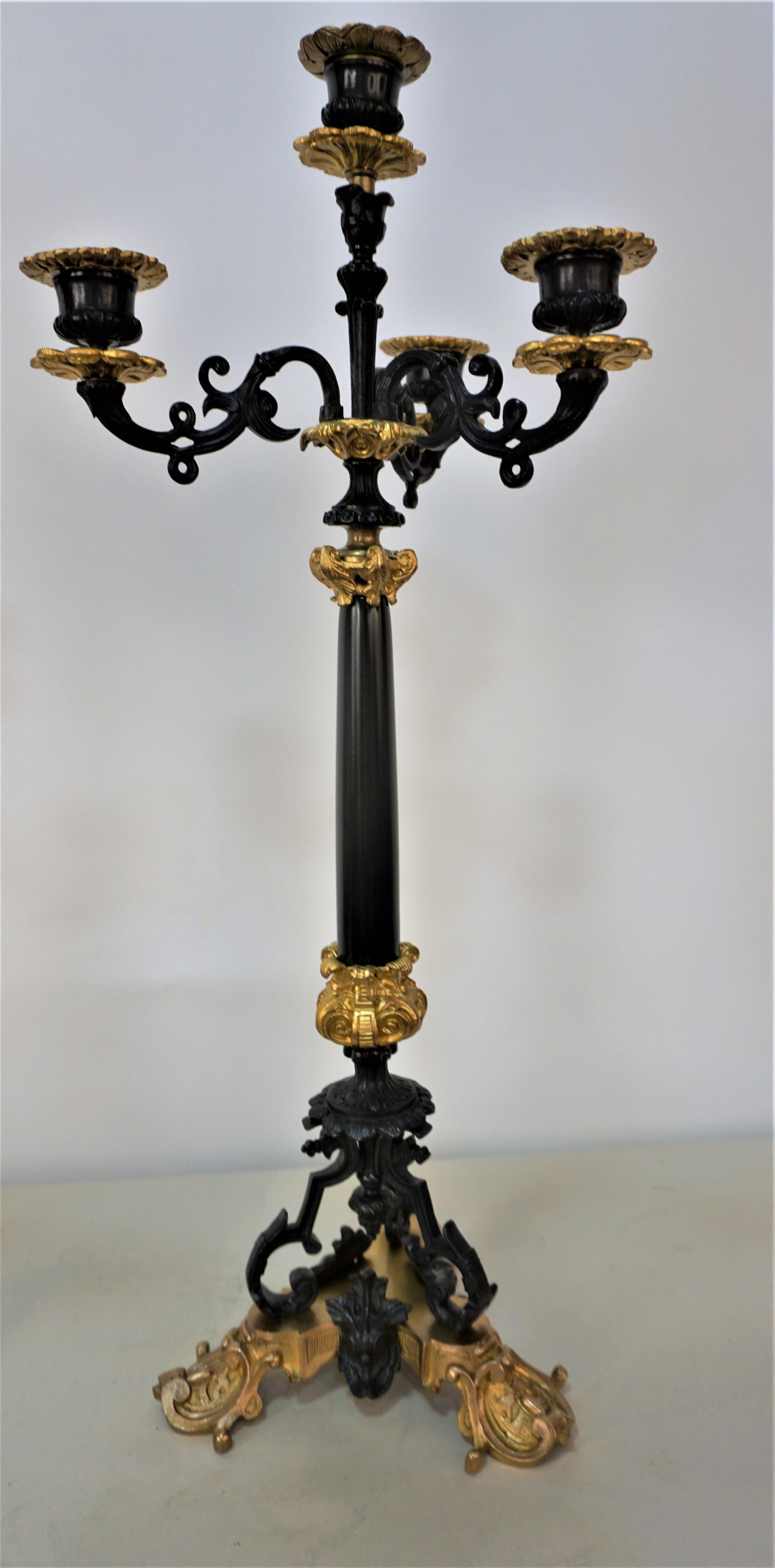 Pair of 19th Century Two Color Tones Patina Bronze Candelabras 4