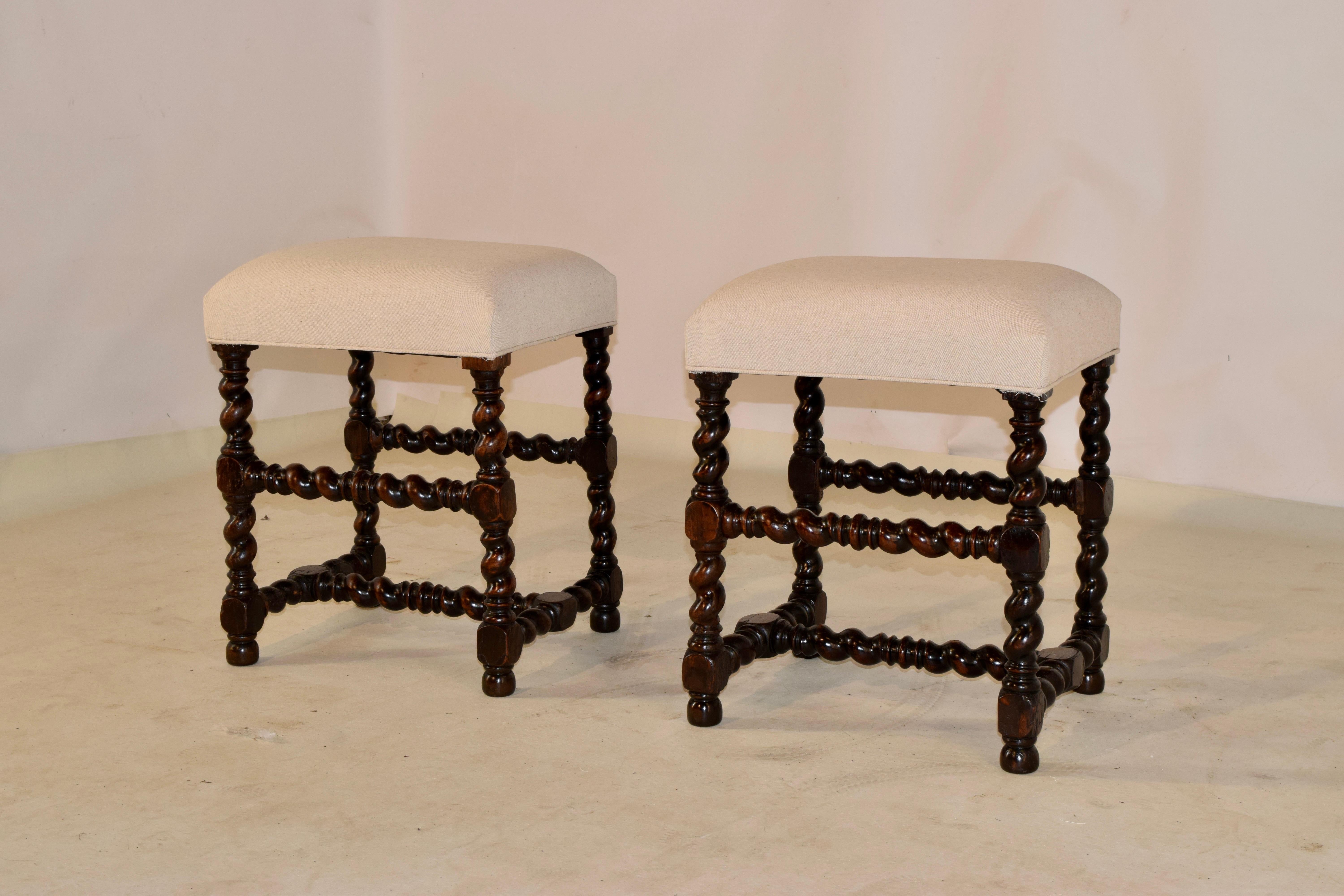 French Pair of 19th Century Upholstered Stools