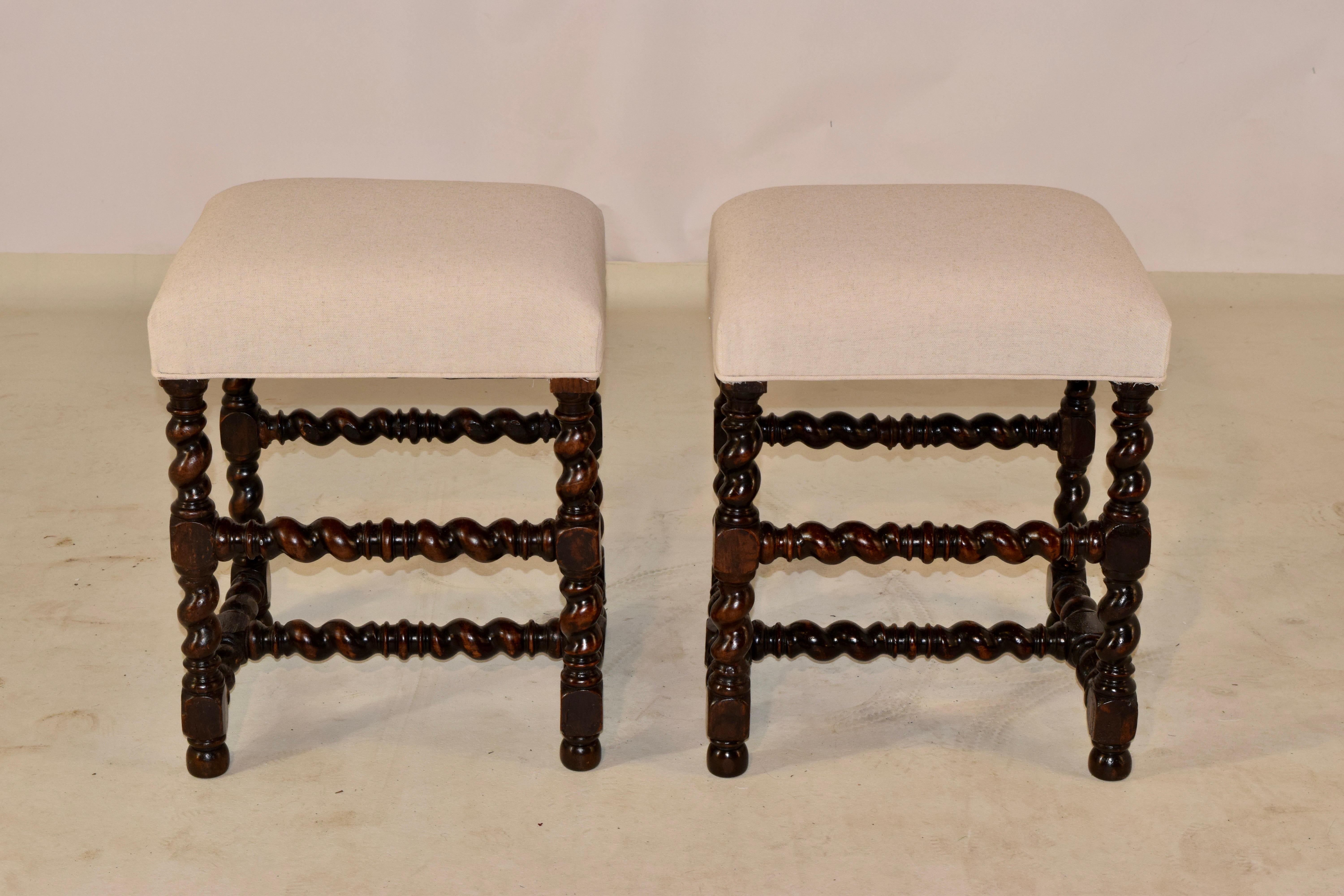 Pair of 19th Century Upholstered Stools In Good Condition In High Point, NC