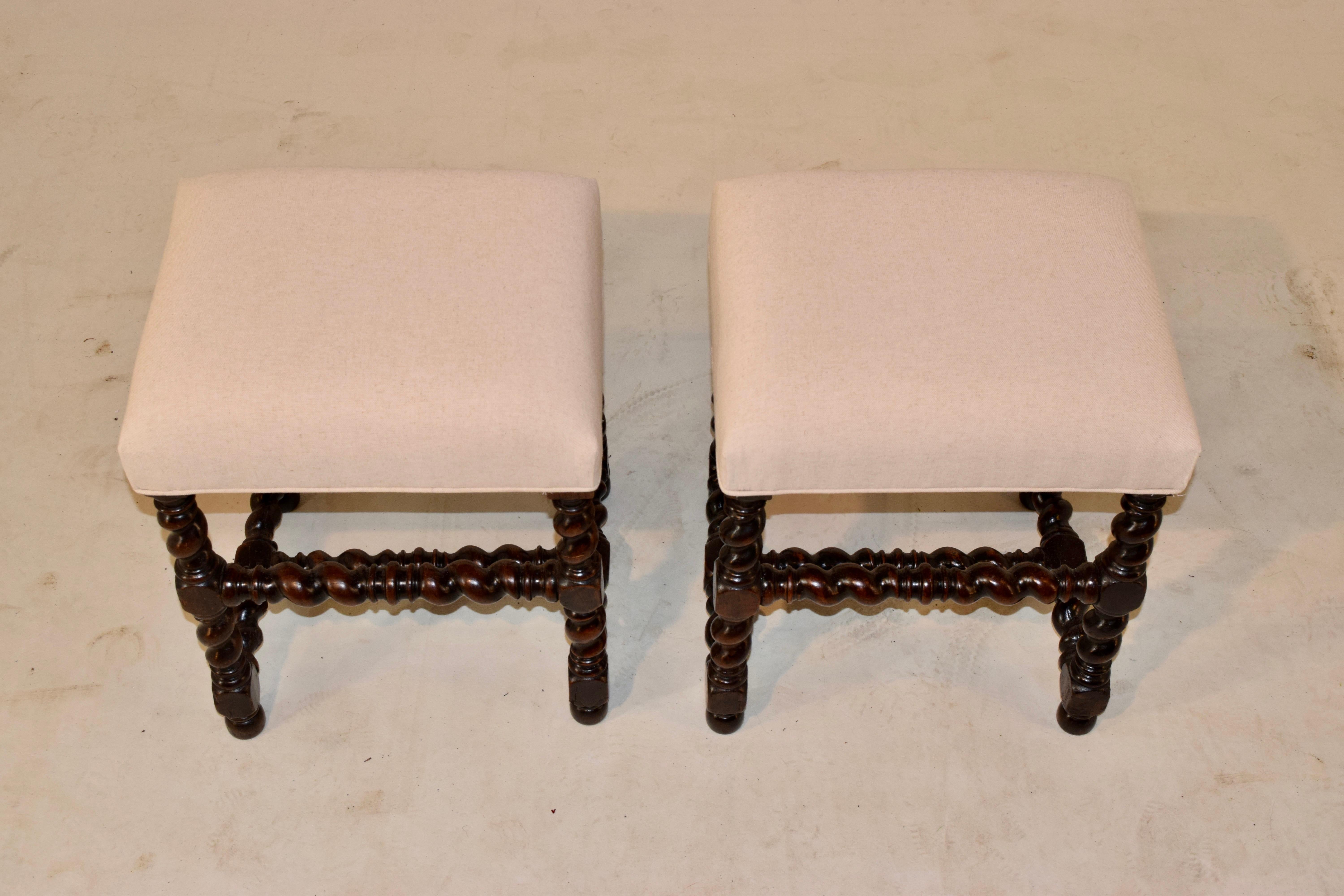 Linen Pair of 19th Century Upholstered Stools