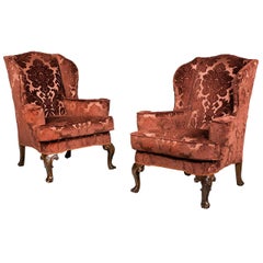 Pair of 19th Century Upholstered Wing Chairs