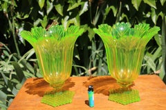 Pair Of 19th Century Uraline Crystal Vases