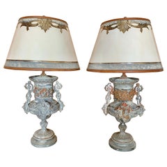 Pair of 19th Century Urn Lamps with Parchment Shades