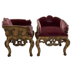Pair of 19th Century Venetian Carved Gilt Wood Chairs