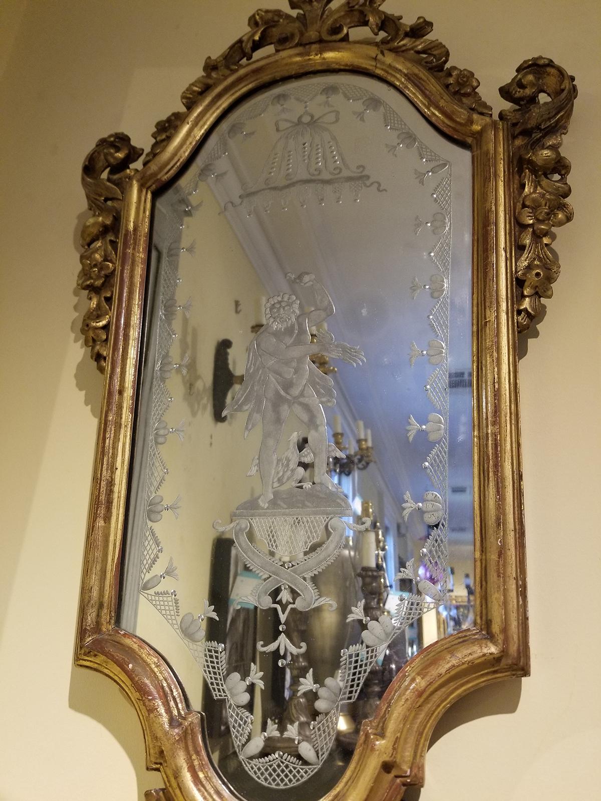 Pair of 19th Century Venetian Etched Mirrors, Cartouche Shape In Good Condition In Atlanta, GA