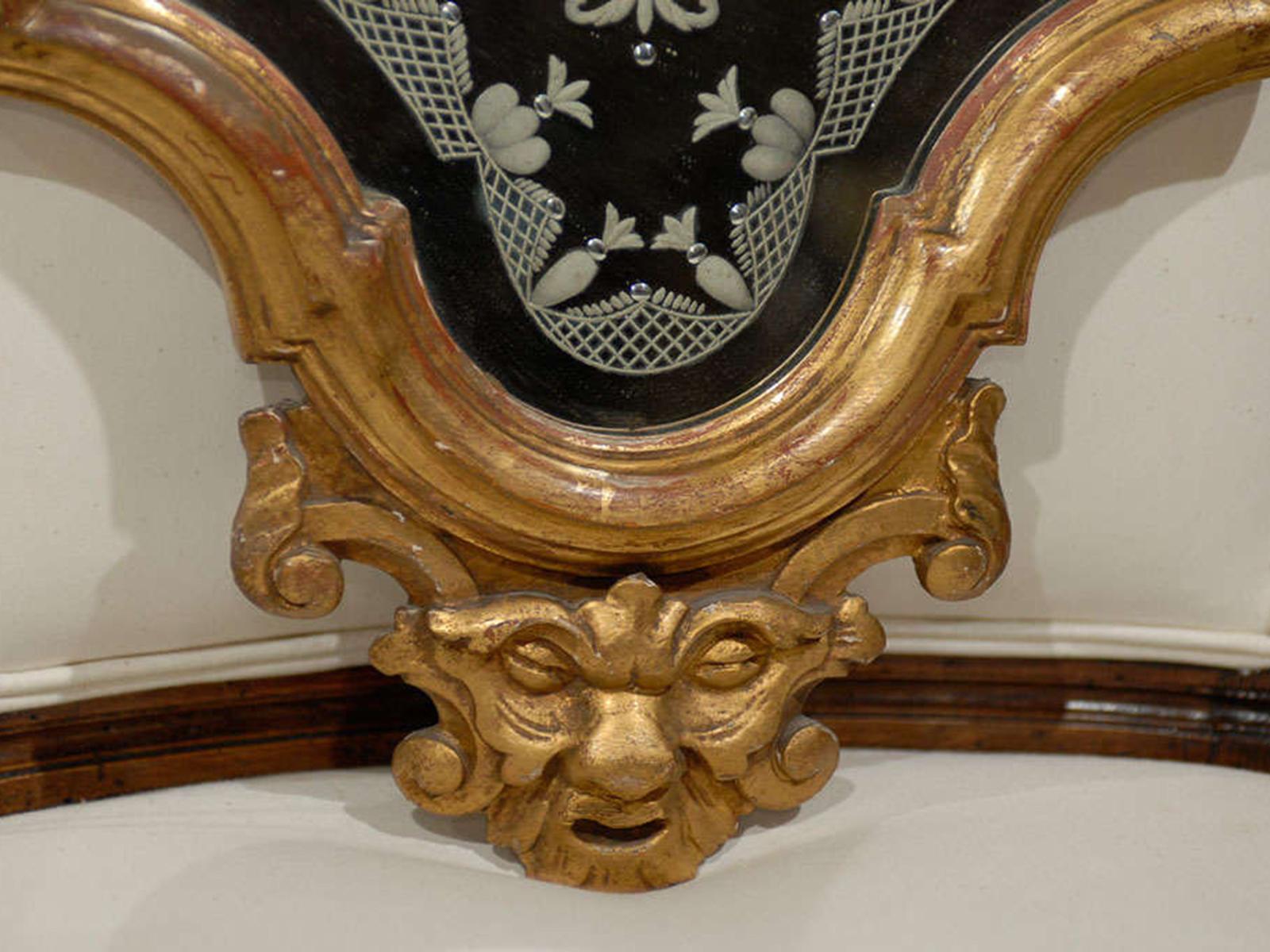 Pair of 19th Century Venetian Etched Mirrors, Cartouche Shape 2