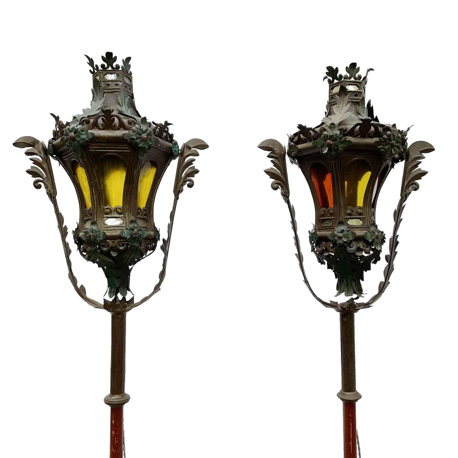 Paire de lanternes vénitiennes du XIXe siècle - Lampes gondoles italiennes de style baroque en vente 11