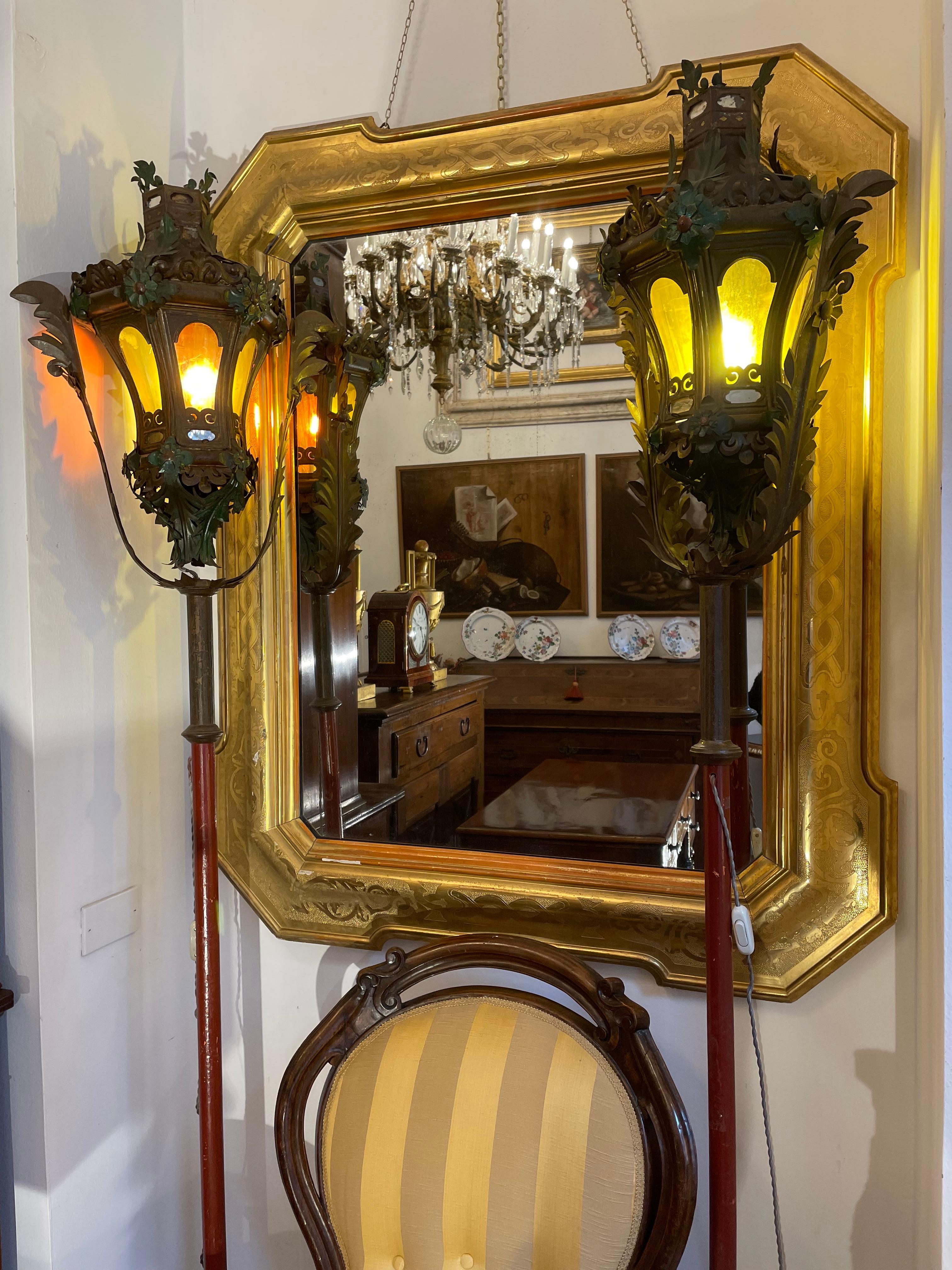Pair of Venetian Lanterns 19th Century Italian Gondola Lamps Baroque Style For Sale 3