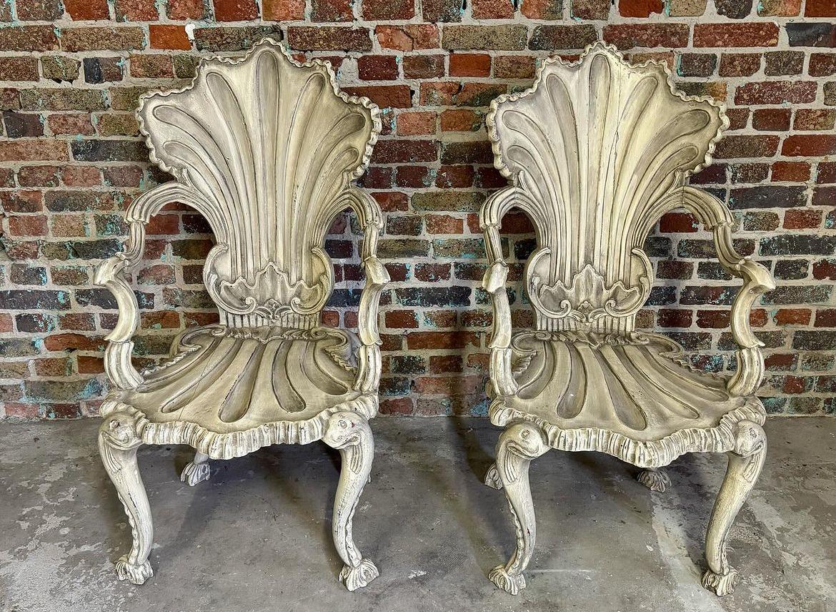 Rococo Pair of 19th century Venetian grotto chairs  For Sale