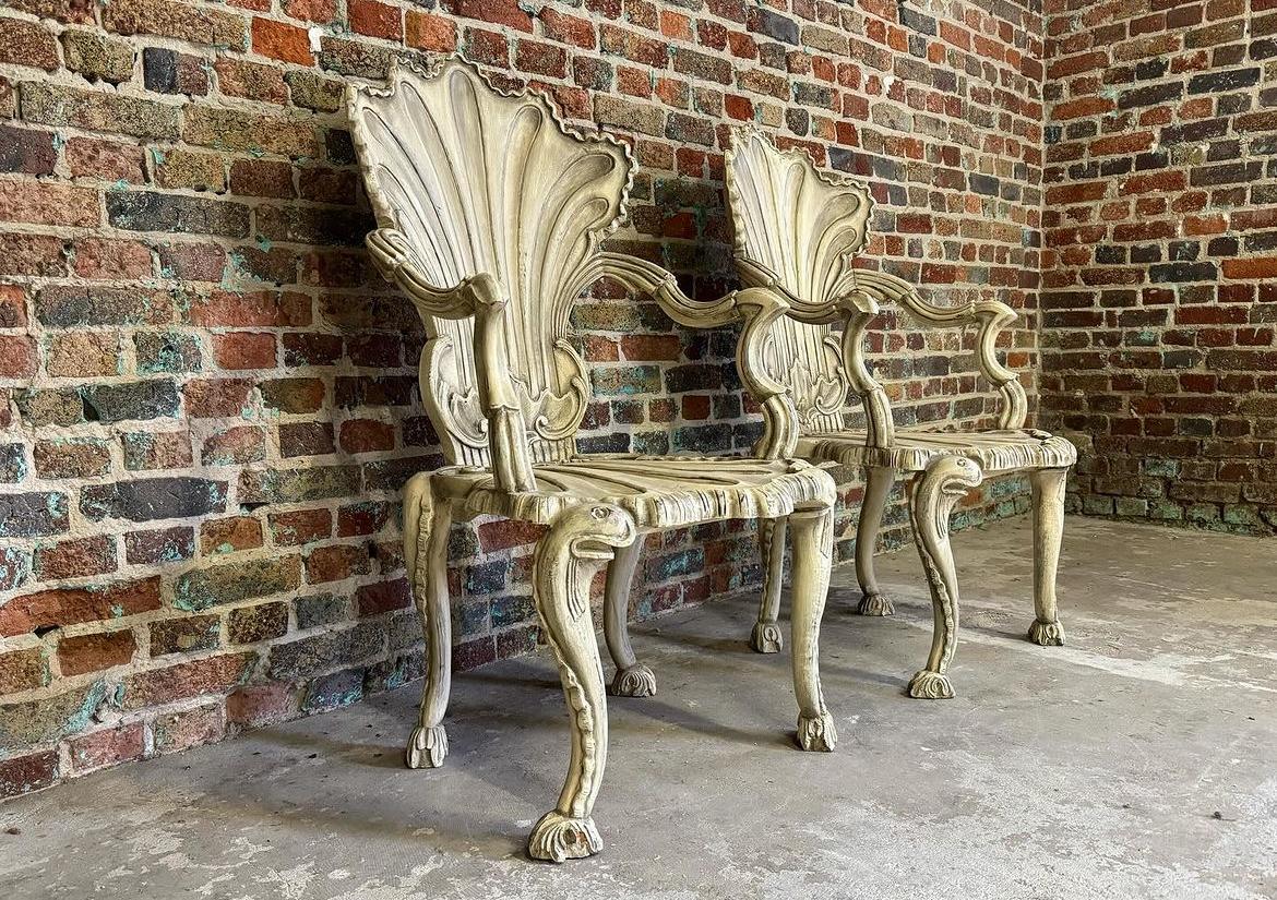 Carved Pair of 19th century Venetian grotto chairs  For Sale