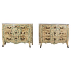 Antique Pair of 19th Century Venetian Hand Painted Commodes