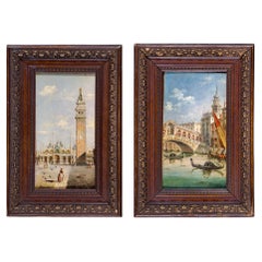 Antique Pair of 19th Century Venetian Landscape Signed A. Brandeis