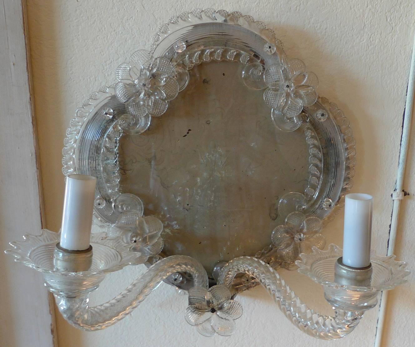 Italian Pair of 19th Century Venetian Mirrored Sconces with Original Glass