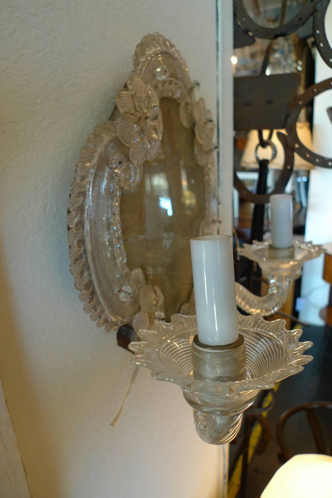Pair of 19th Century Venetian Mirrored Sconces with Original Glass 1