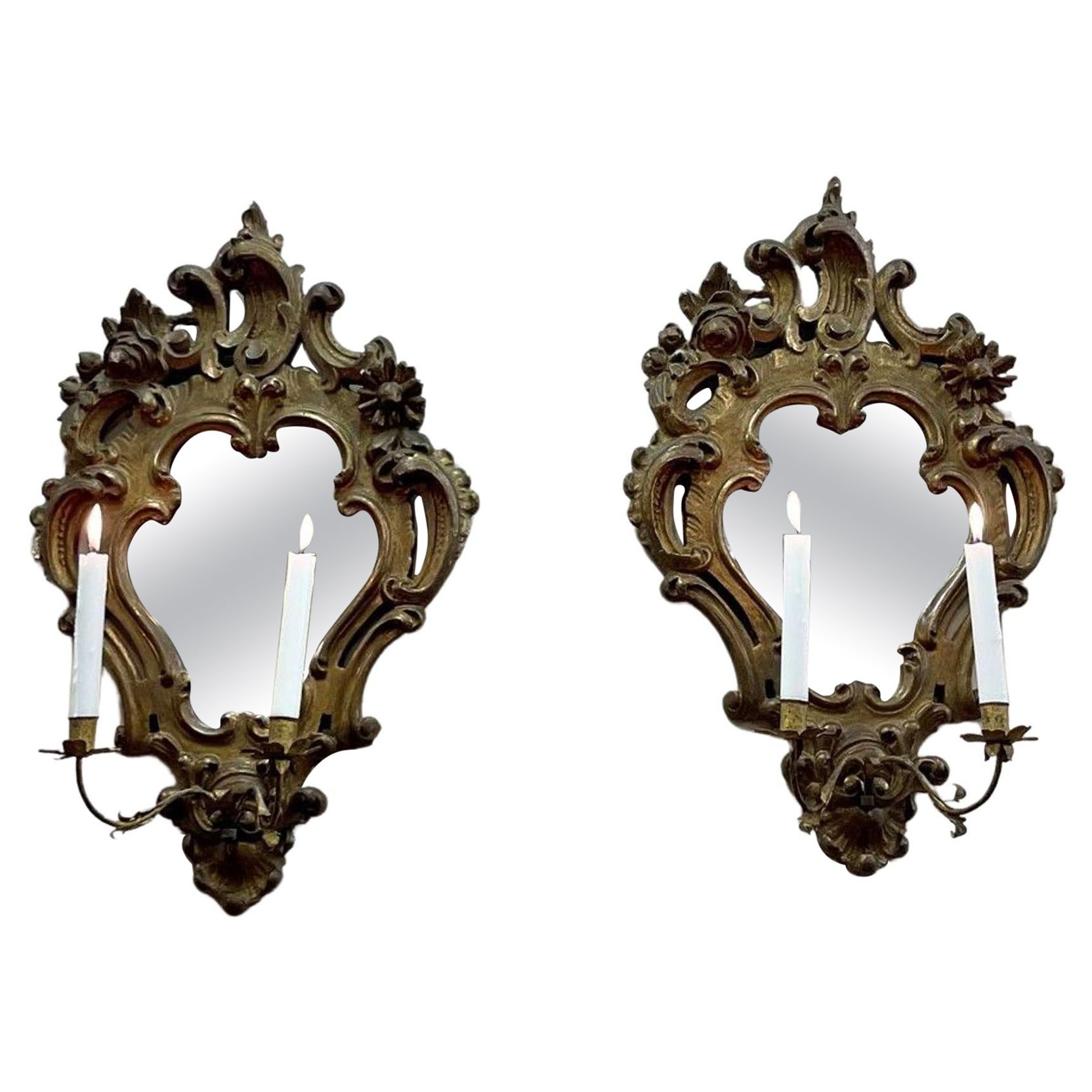 Pareja de espejos y candelabros venecianos del siglo XIX