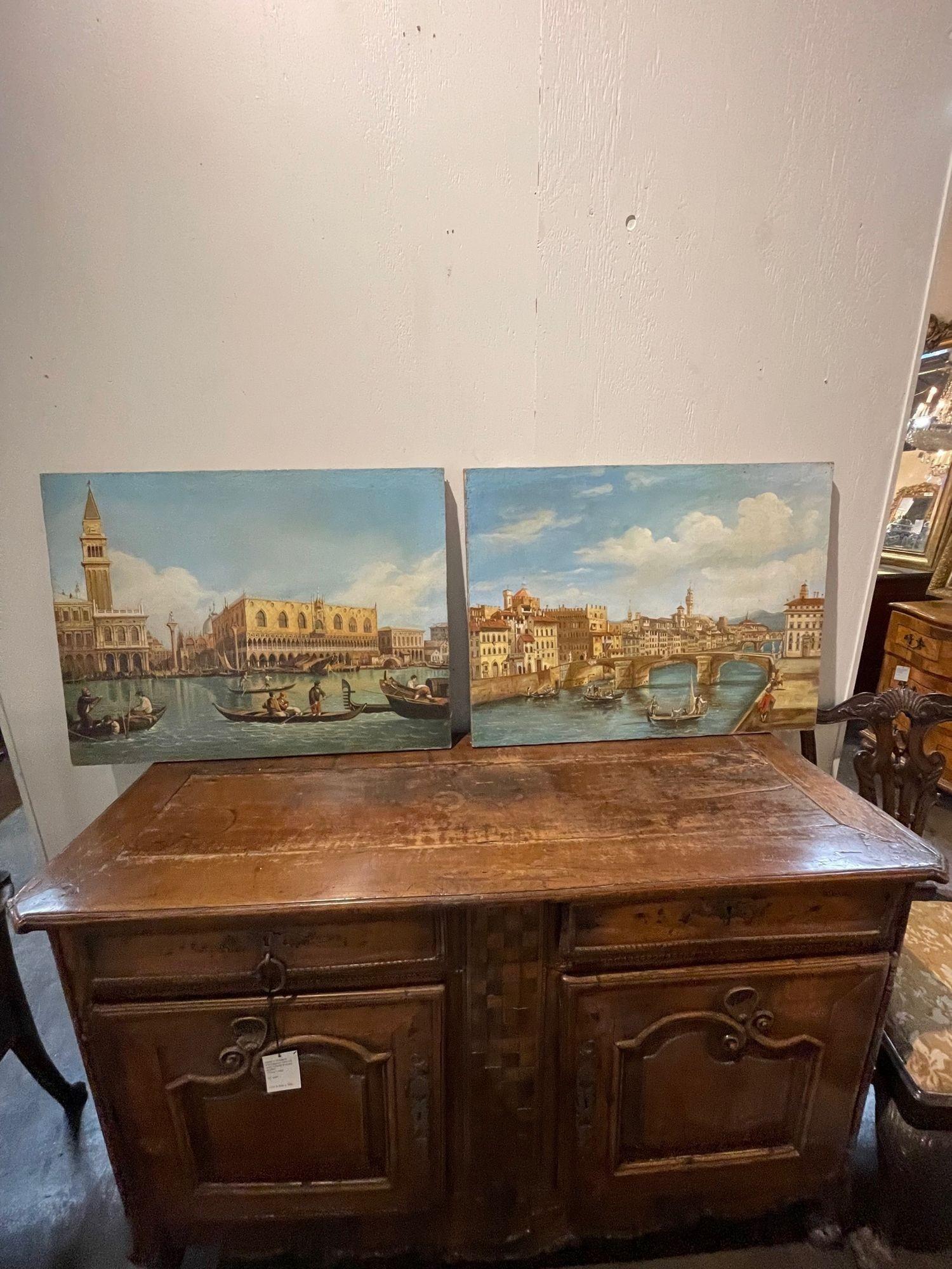 Paire de peintures à l'huile vénitiennes du 19ème siècle en vente 3