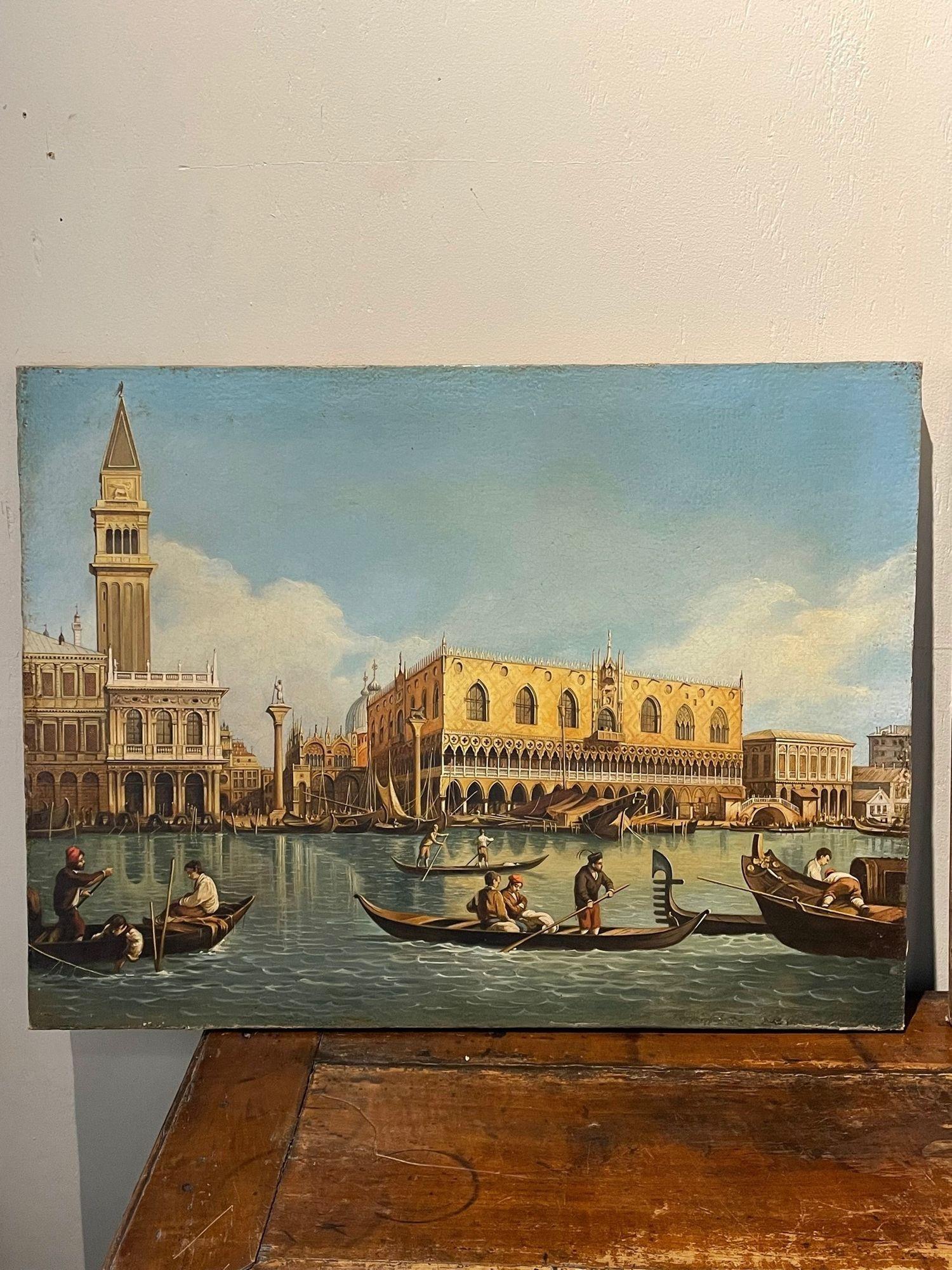 italien Paire de peintures à l'huile vénitiennes du 19ème siècle en vente
