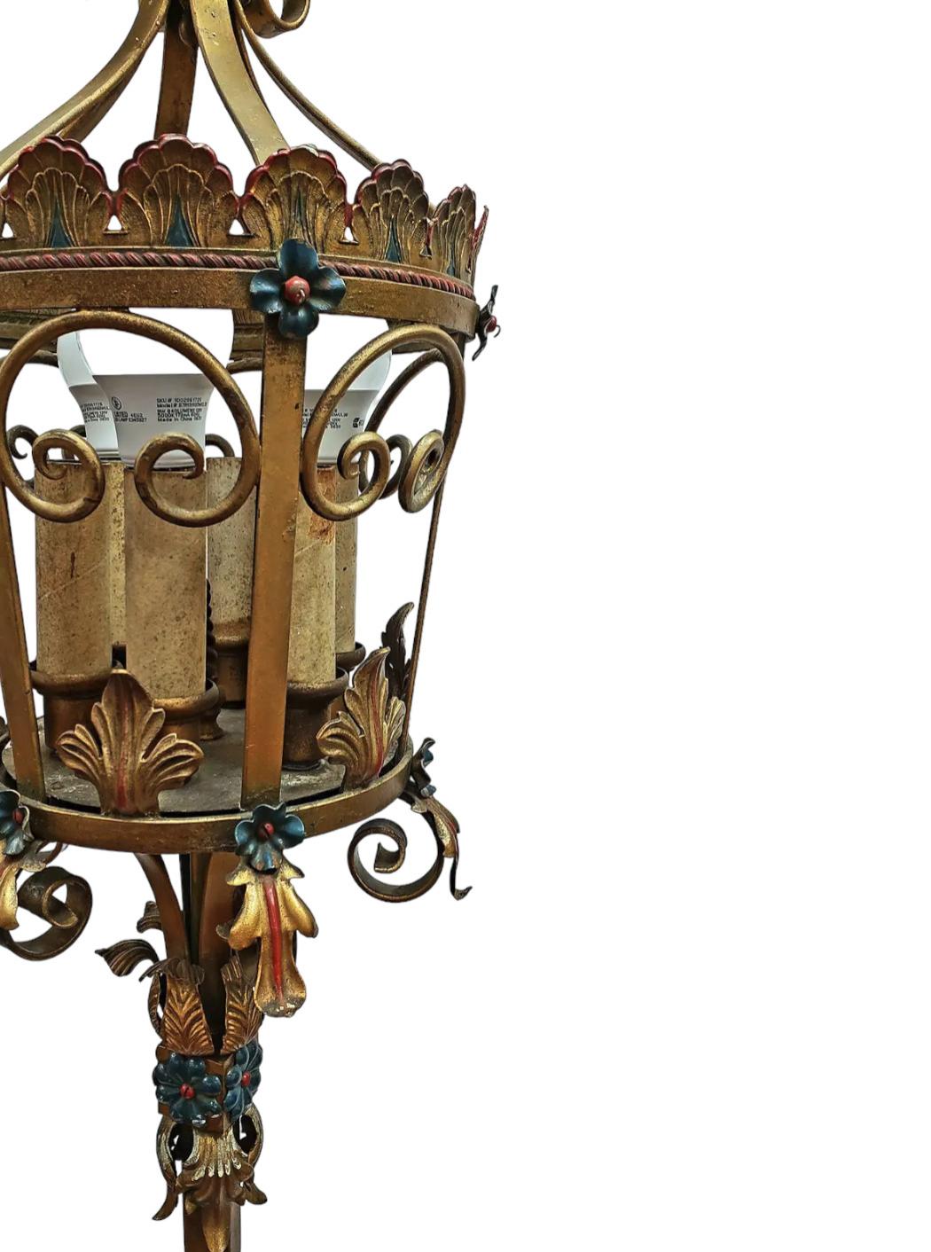 Forged Pair  of 19th Century Venetian Tole Floor Lanterns For Sale