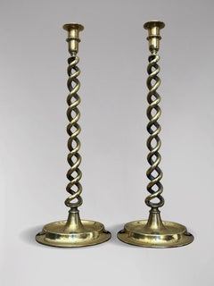 Pair of 19th Century Victorian Brass Barley Twist Candlesticks