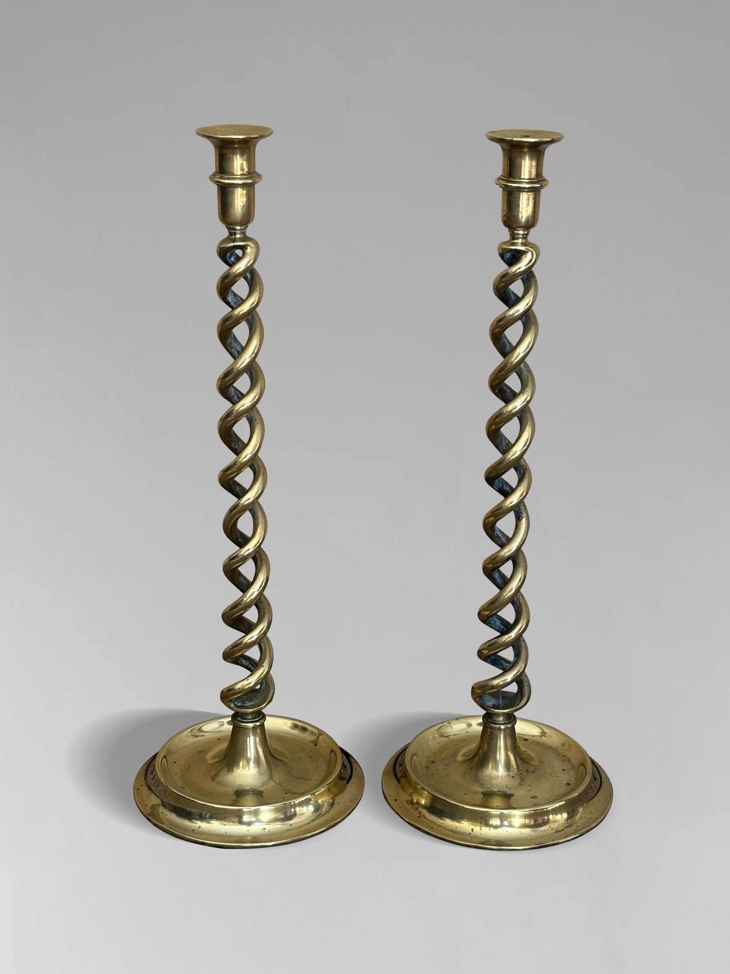 Pair of 19th Century Victorian Brass Barley Twist Candlesticks For Sale 2