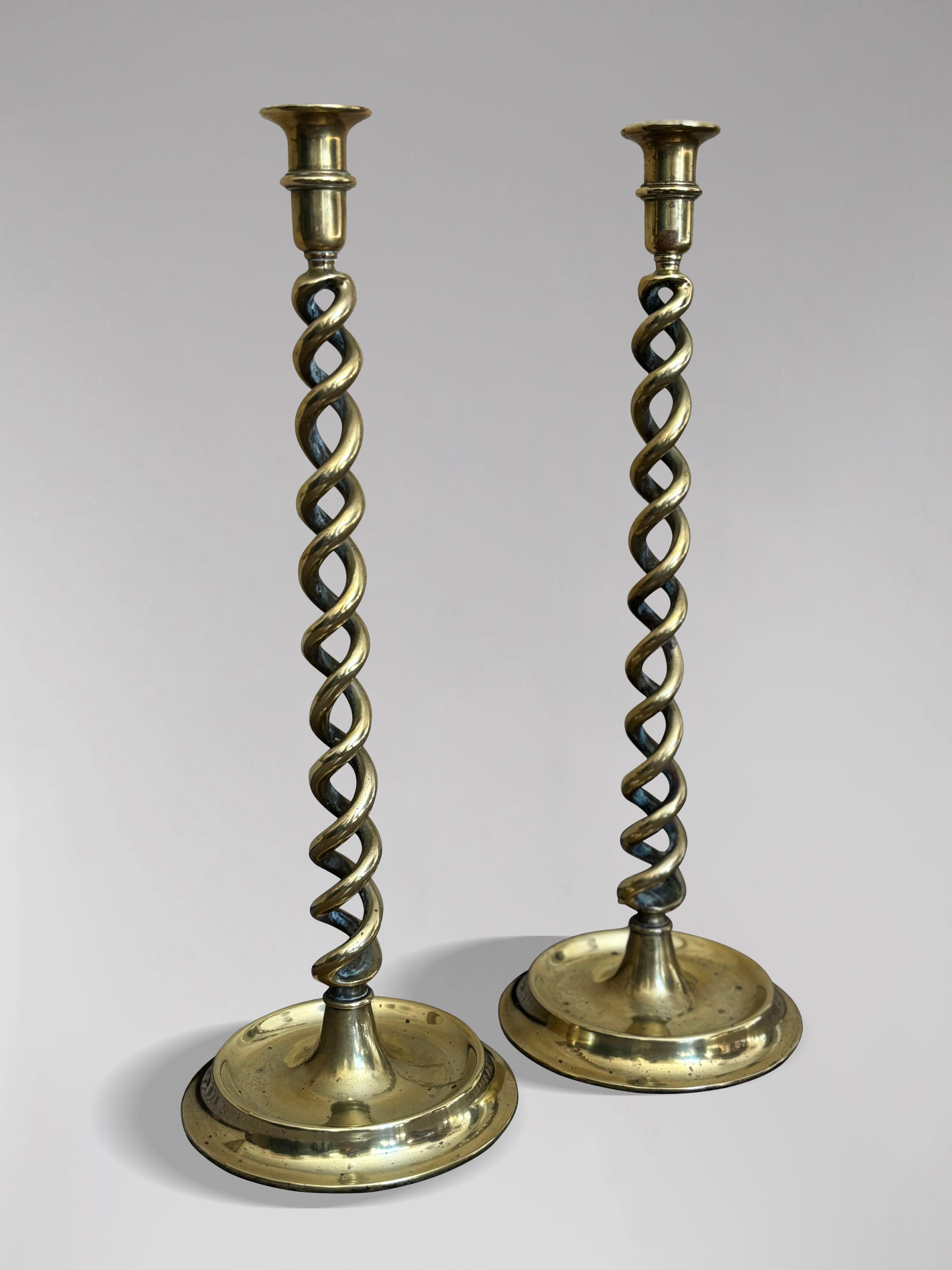 Pair of 19th Century Victorian Brass Barley Twist Candlesticks For Sale 3