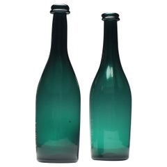 Antique Pair of 19th Century Victorian Bristol Green Glass Serving Bottles, circa 1850