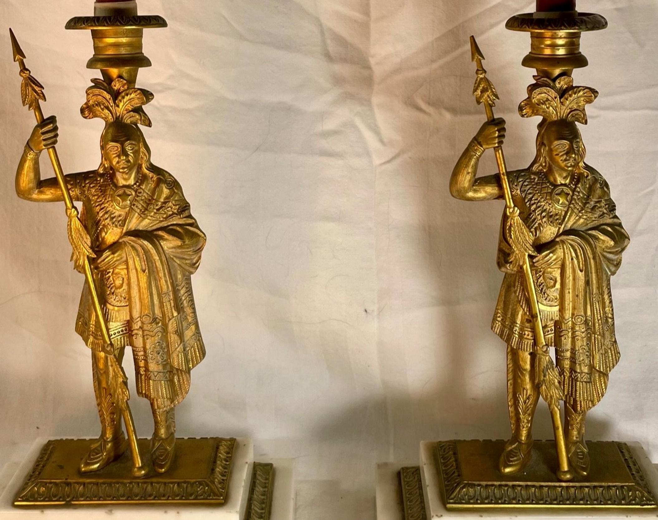 Gilt Pair of 19th Century Victorian Bronze and Ormolu Figural Candlesticks For Sale