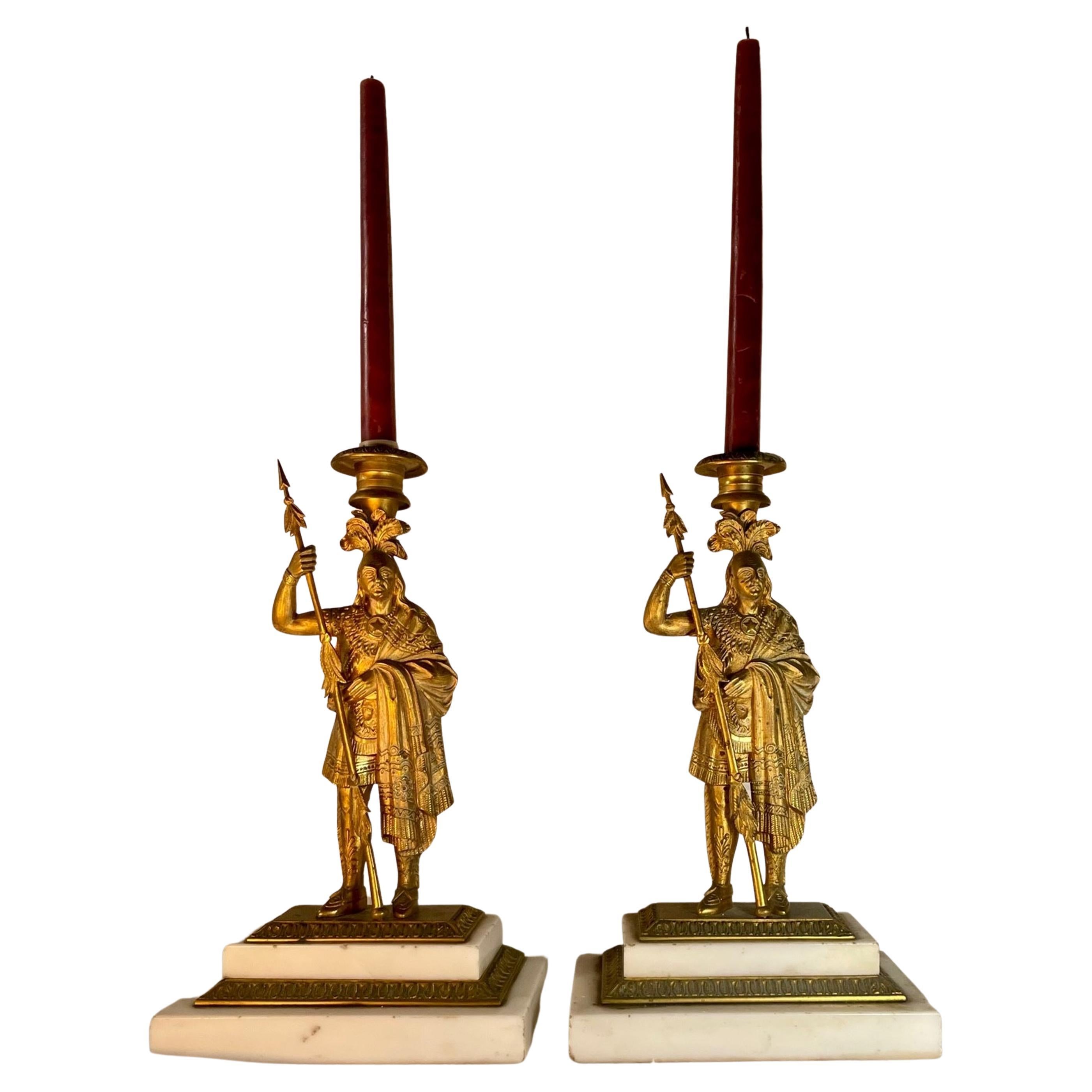 Pair of 19th Century Victorian Bronze and Ormolu Figural Candlesticks For Sale