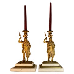 Pair of 19th Century Victorian Bronze and Ormolu Figural Candlesticks