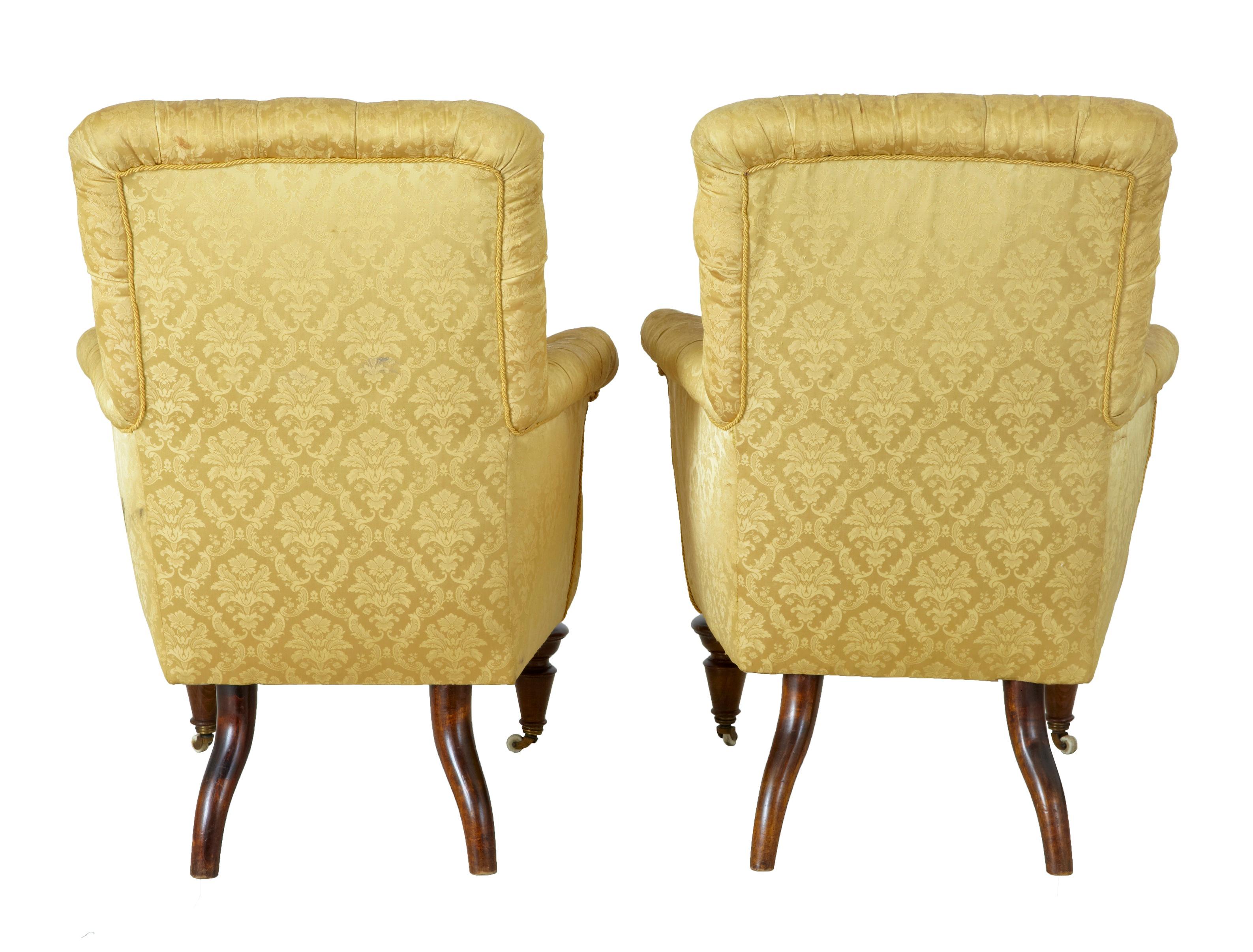 Late Victorian Pair of 19th Century Victorian Button Back Armchairs