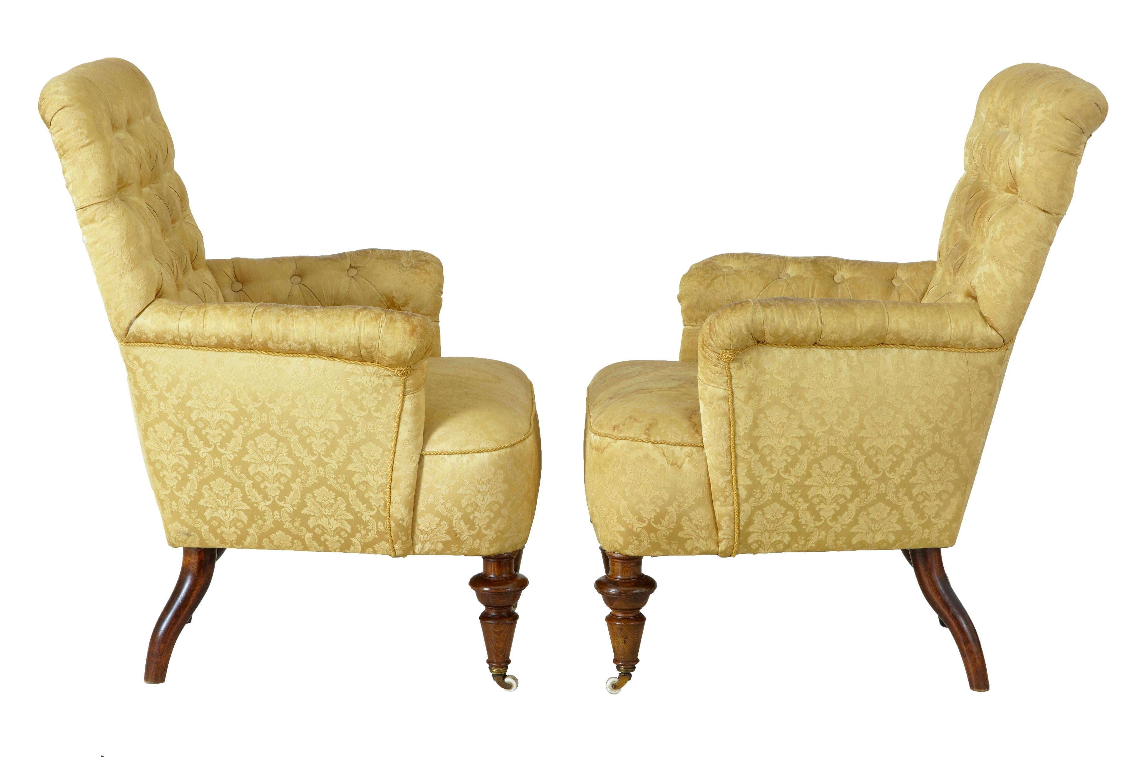 English Pair of 19th Century Victorian Button Back Armchairs
