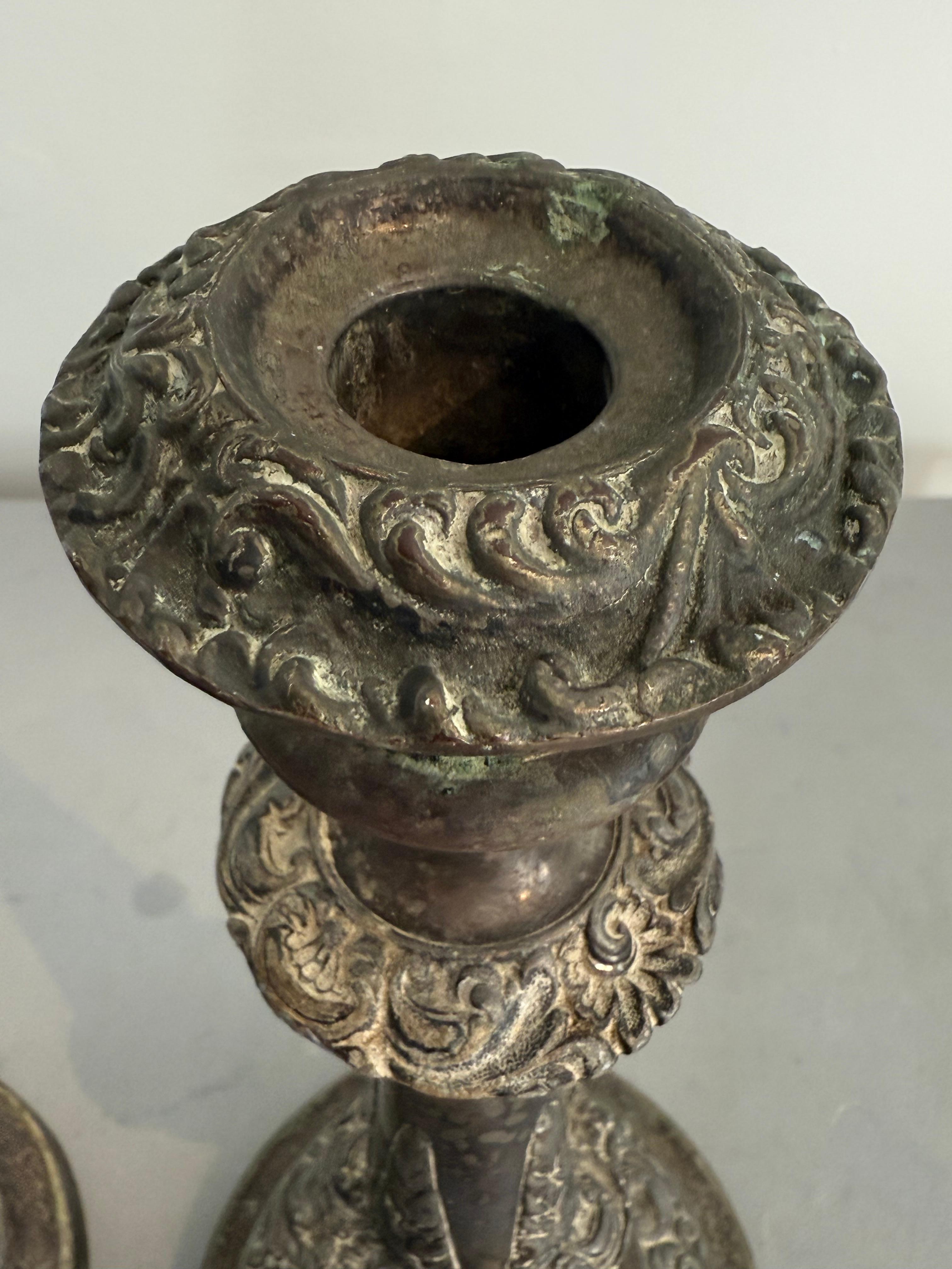 Metal Pair Of 19th Century Victorian Candlesticks For Sale