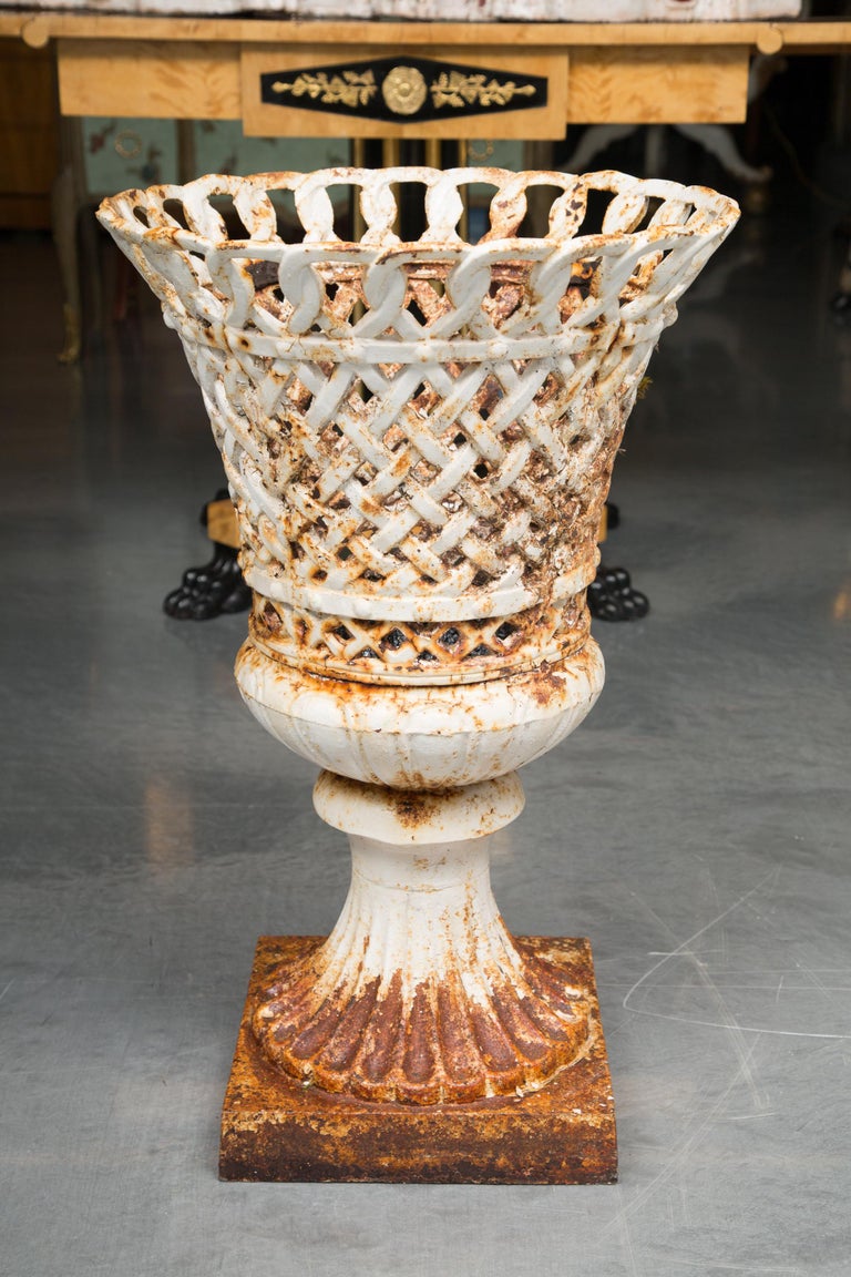 Pair of 19th Century Victorian Cast Iron Garden Urns For Sale at 1stDibs