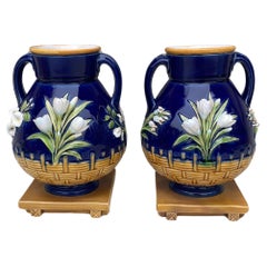 Pair of 19th Century Victorian Cobalt Vases Minton