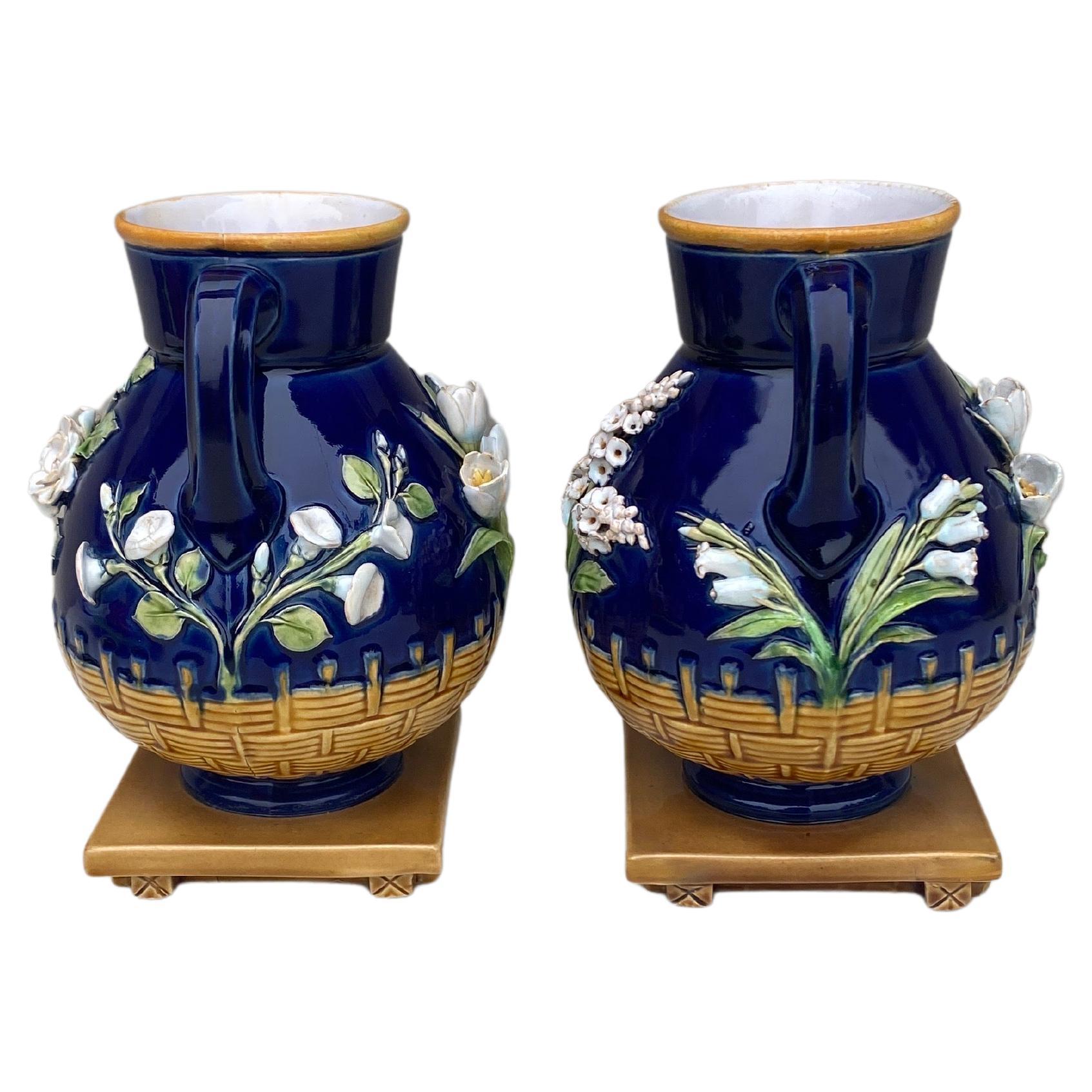 English Pair of 19th Century Victorian Cobalt Vases Minton For Sale