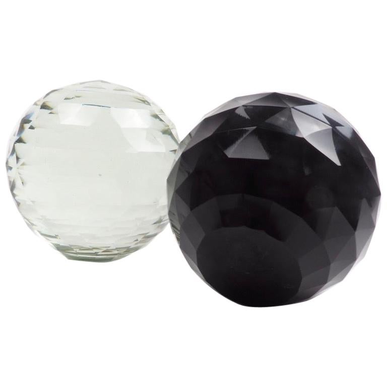 Pair of Large 19th Century Victorian Faceted Cut Glass Ball Paperweights 