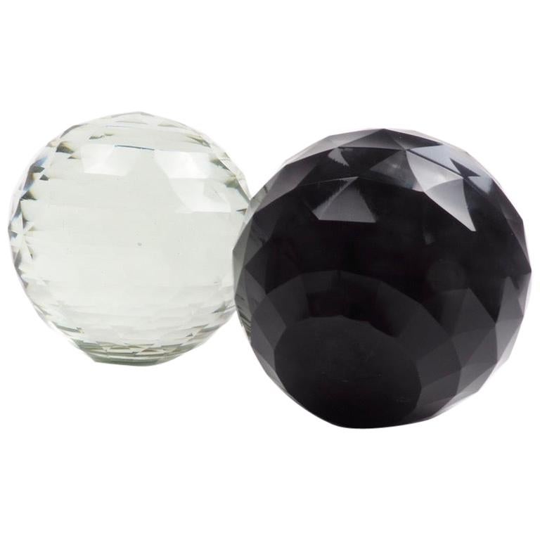 Pair of Large 19th Century Victorian Faceted Cut Glass Ball