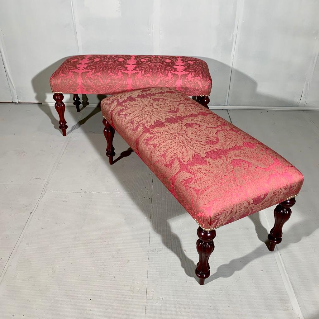 Pair of 19th Century Victorian Long Stools Newly Upholstered in Embroidered Silk (Hochviktorianisch) im Angebot