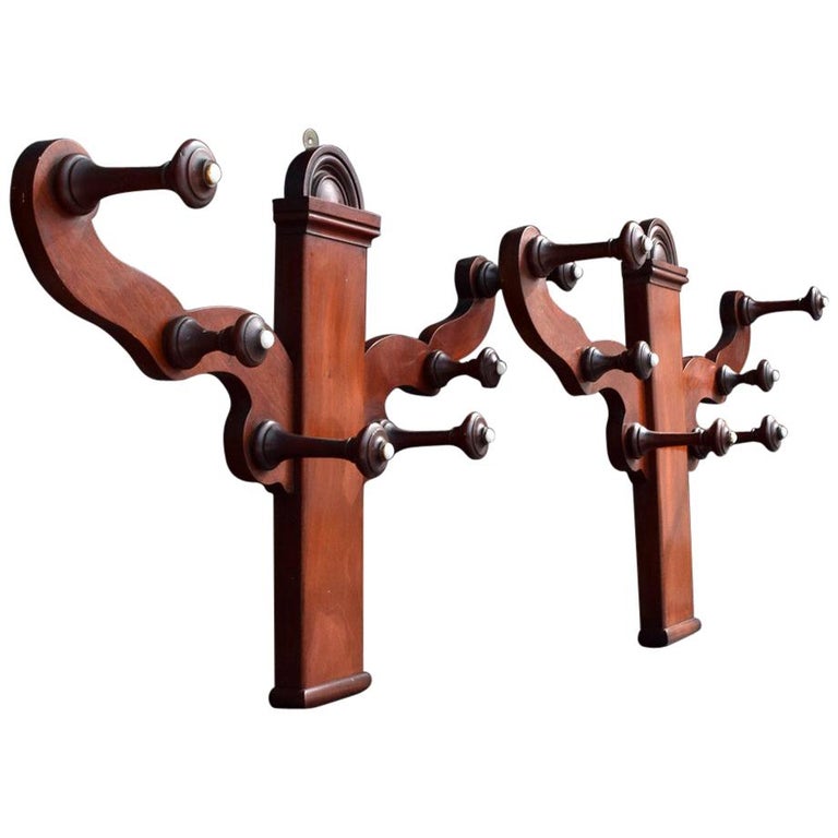 Pair of 19th Century Victorian Mahogany Wall Mounted Coat Hooks at 1stDibs