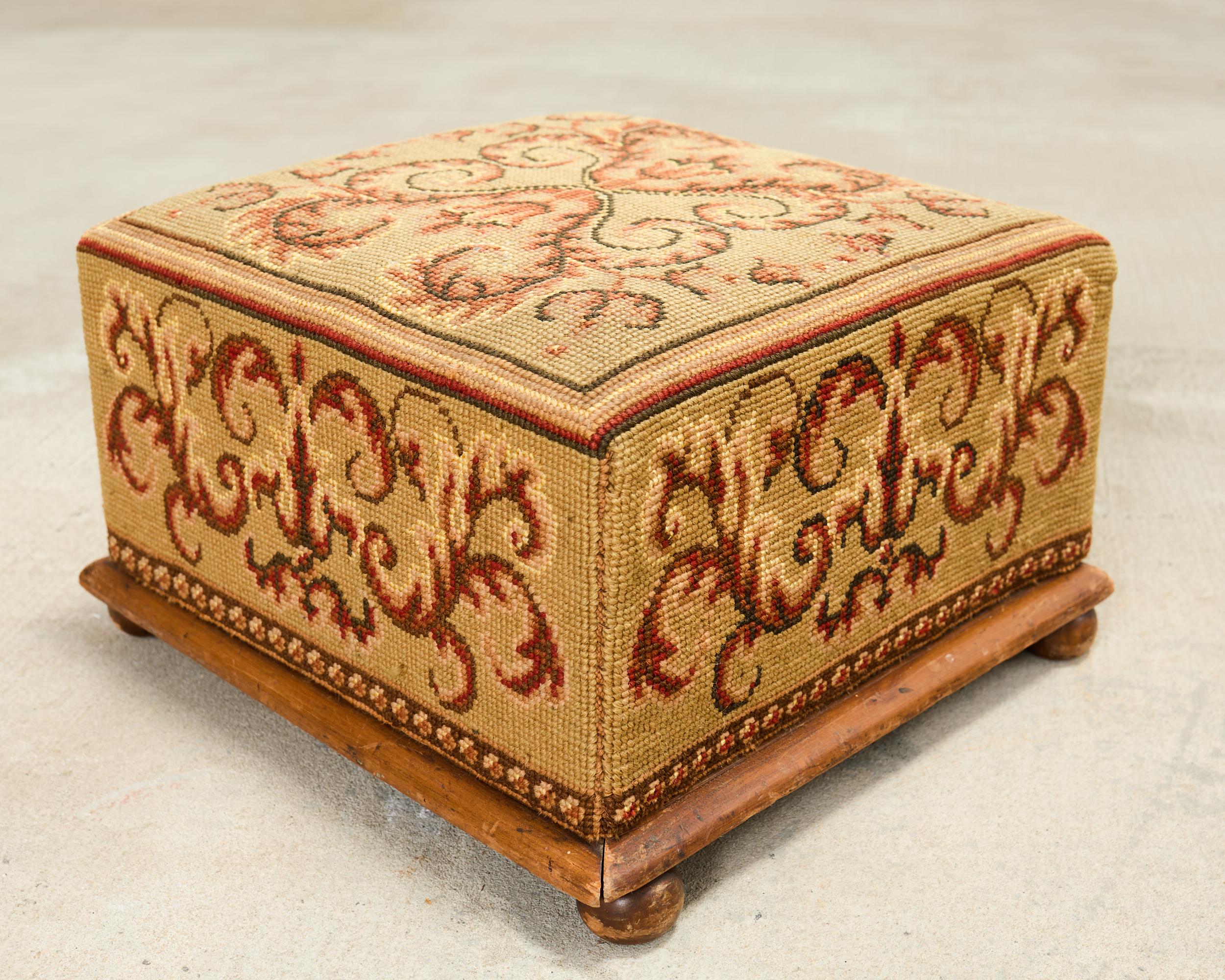 Pair of 19th Century Victorian Needlepoint Square Footstools For Sale 6